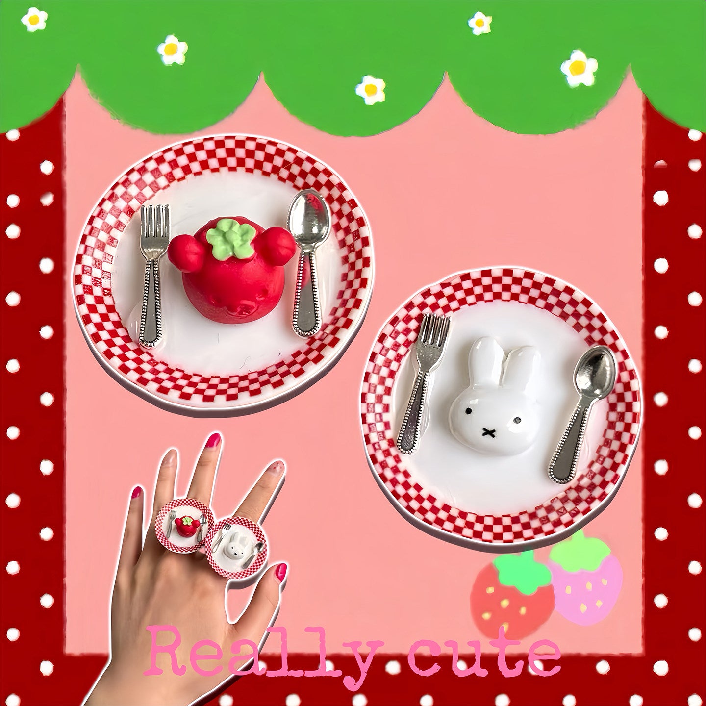 Kawaii Dessert Bunny Ring Hair Clip Y2K by Land Decora