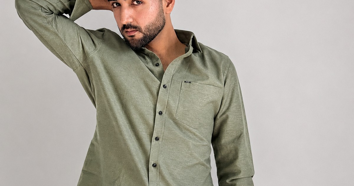 Men’s Premium Pure Linen Relaxed Fit Shirt – Dirty Green | Attirity by Attirity