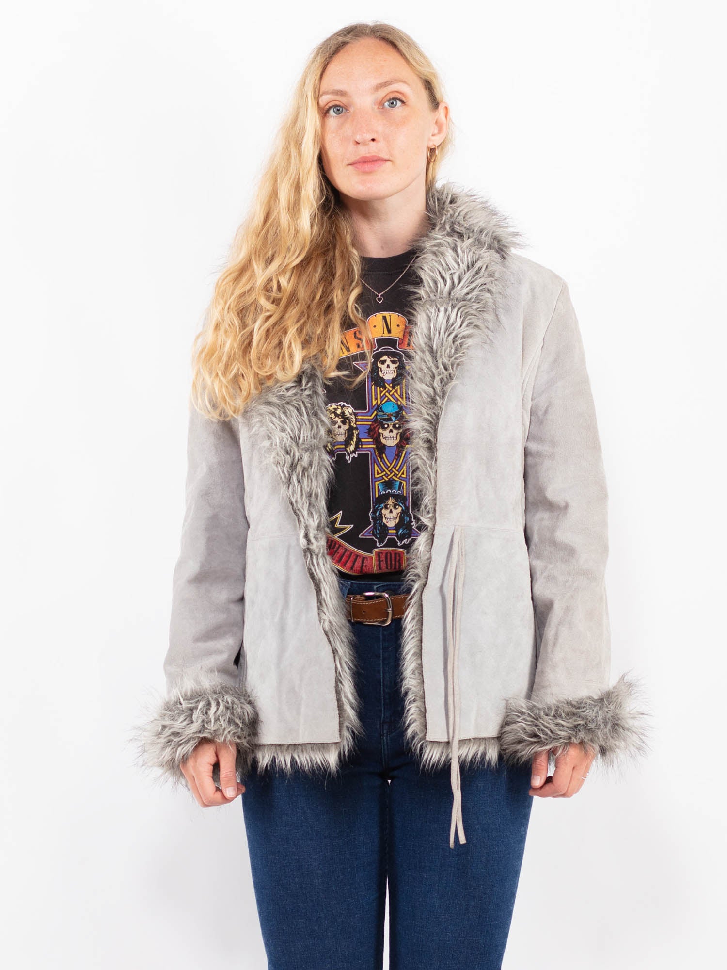 Vintage 90's Penny Lane Suede Sherpa Jacket in Gray by Northern Grip