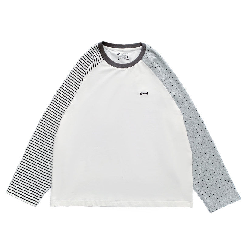 Striped Polka Dot Patchwork Long Sleeve Top | Japanese Harajuku Streetwear by Land Decora