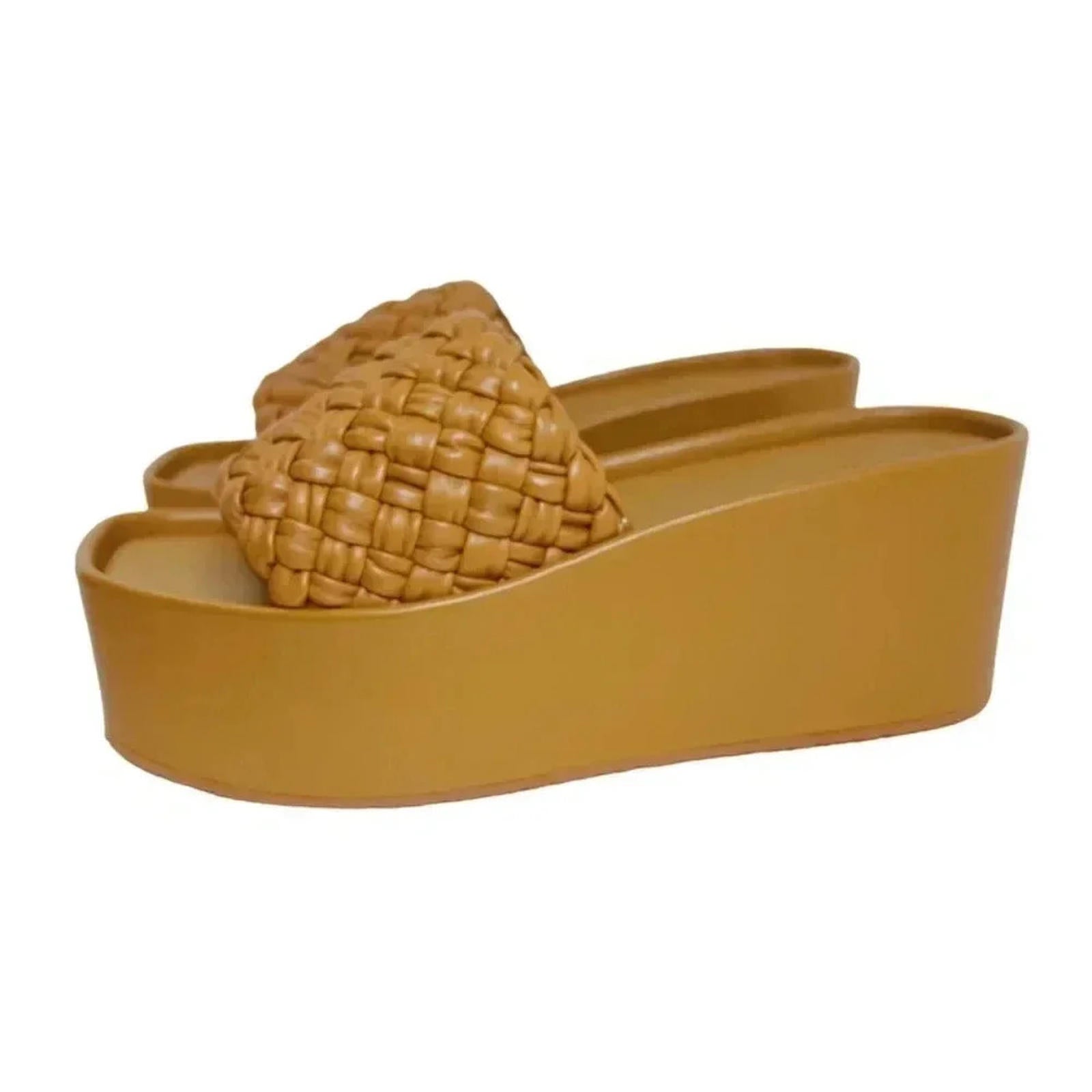 Vince Mari Tan Woven Leather Platform Wedge Sandals Women's Size 9 by Hot Girl Secondhand