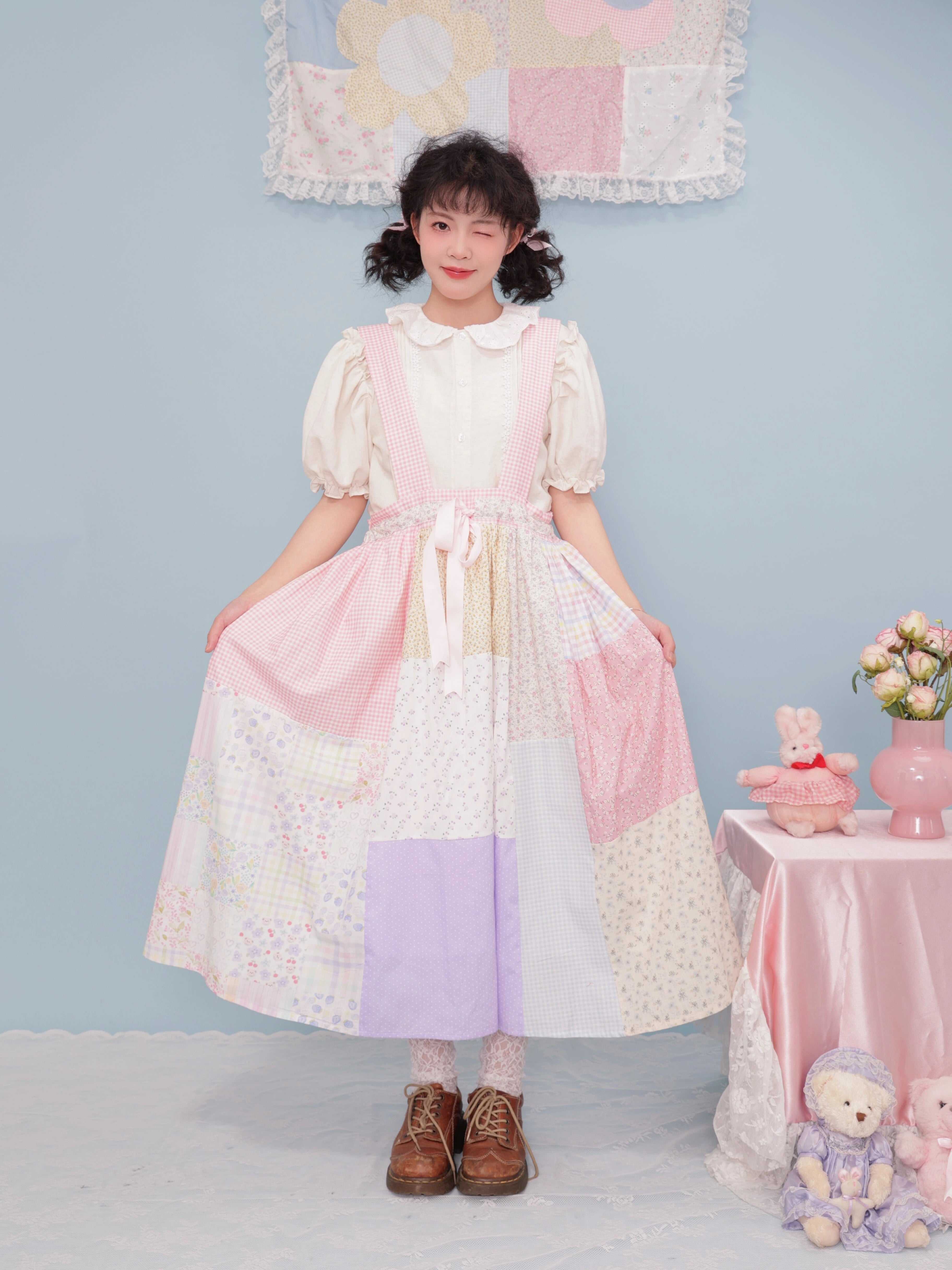KidCore Floral Suspenders Dress | Nostalgic, Cute, and Playful Harajuku Fashion by SemenCoicis by Land Decora