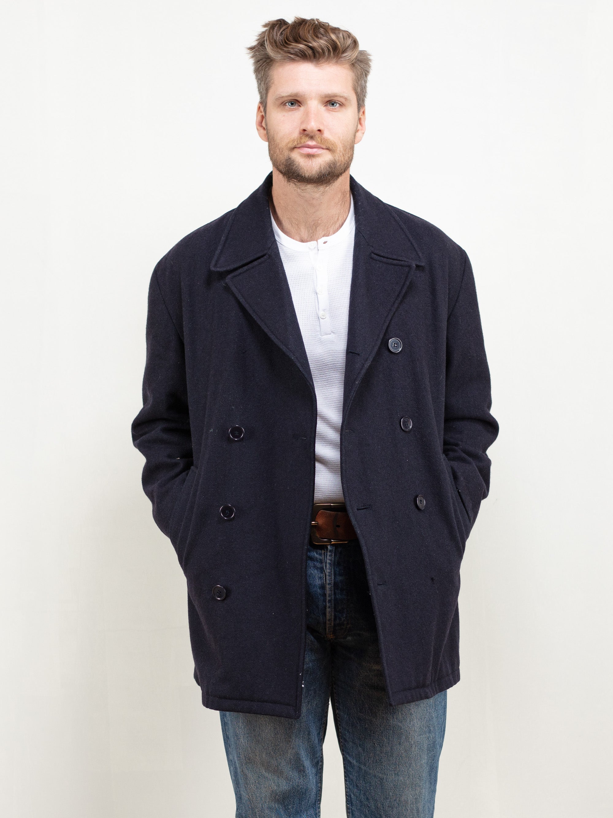 Vintage 80's Navy Blue Wool Coat by Northern Grip