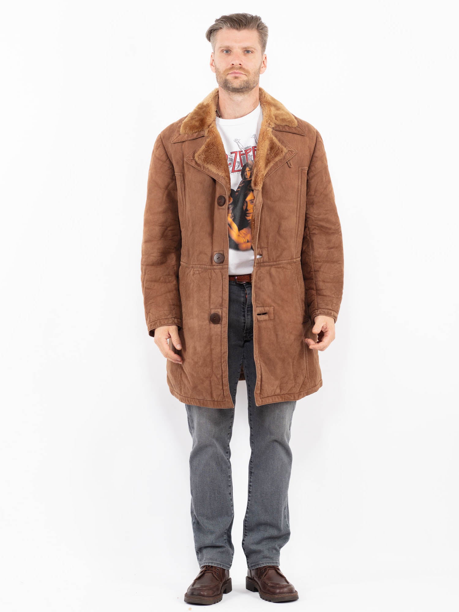Vintage 70's Men Sheepskin Coat in Brown by Northern Grip
