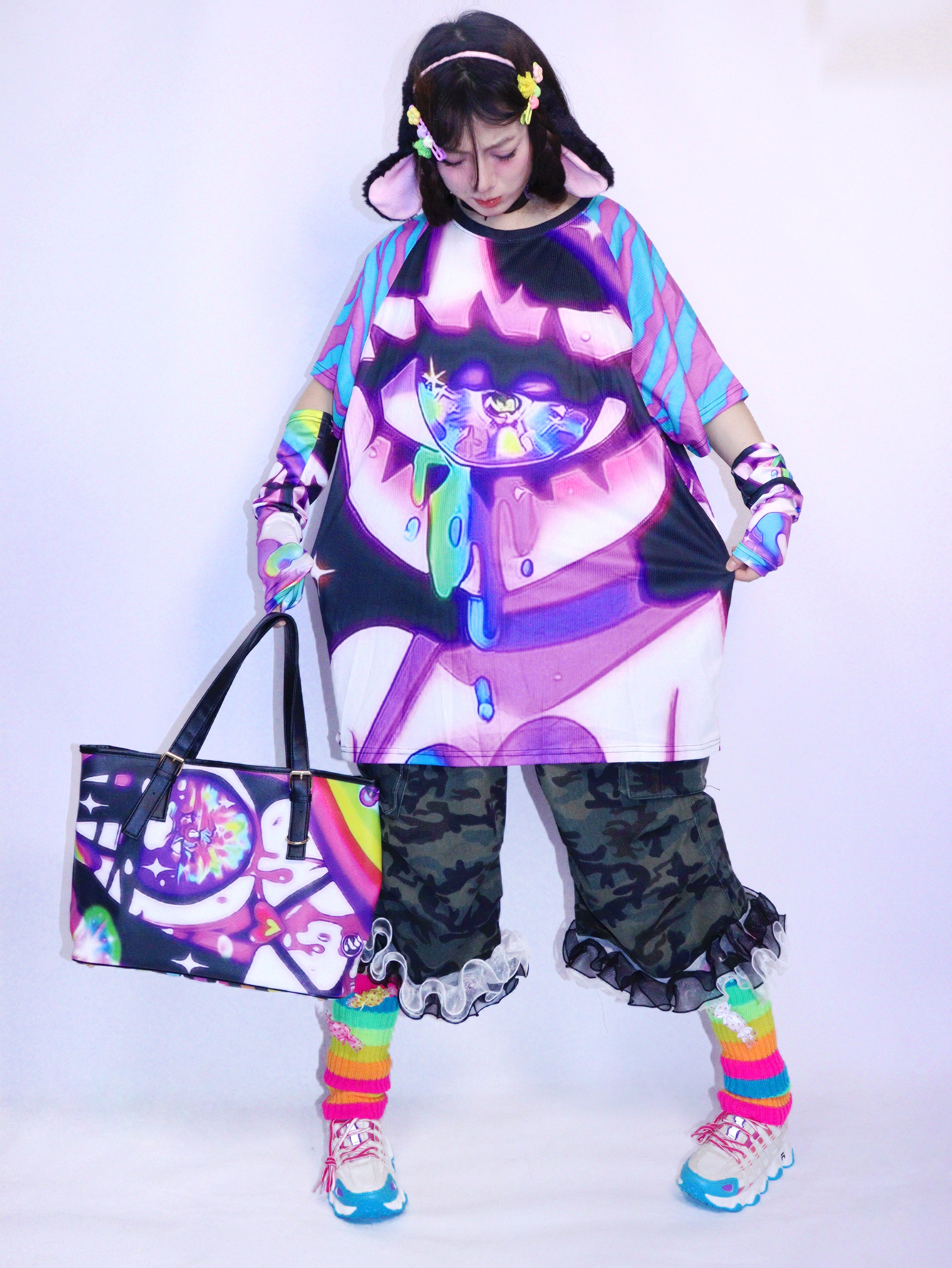 Decora Kei Y2K Spicy Loose T-Shirt - Waffle Fabric Printed - LEERROO by Land Decora
