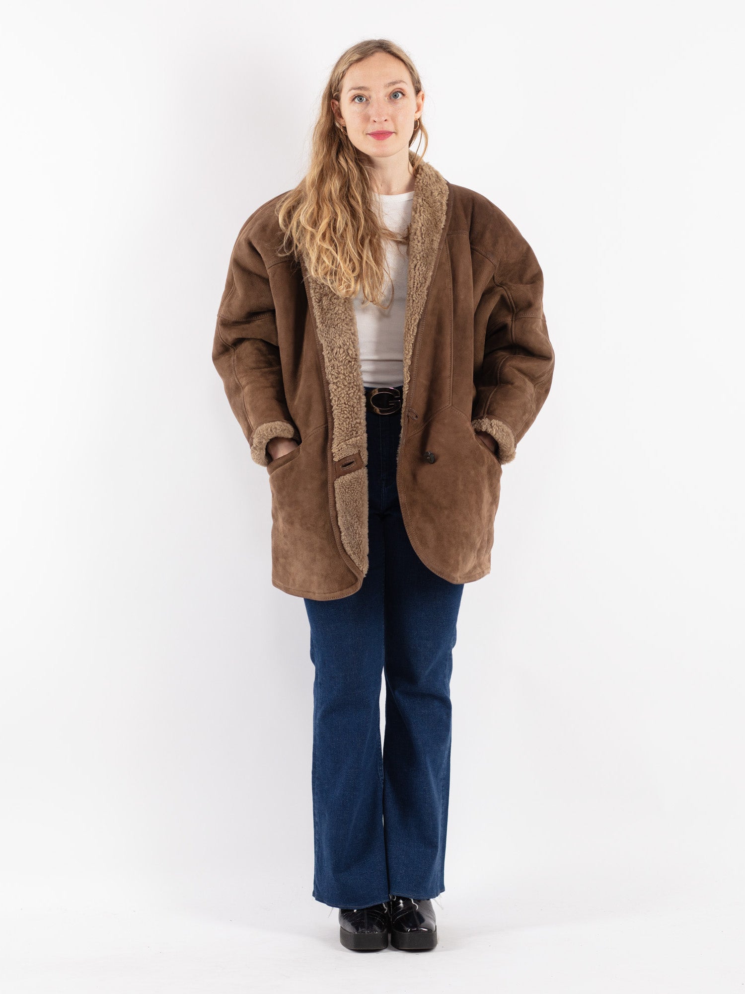 Vintage 80's Women Sheepskin Shearling Coat in Brown by Northern Grip
