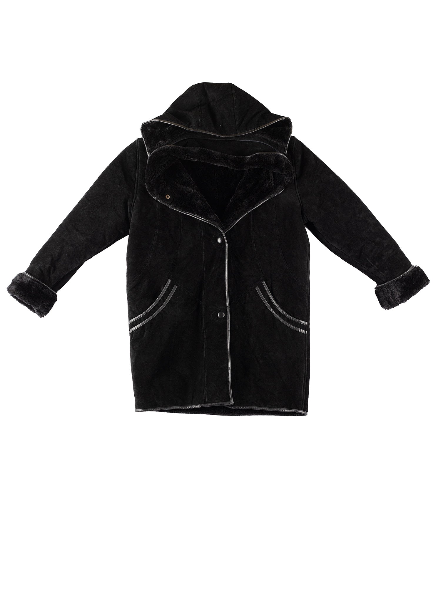 Vintage 90's Women Faux Sheepskin Coat in Black by Northern Grip