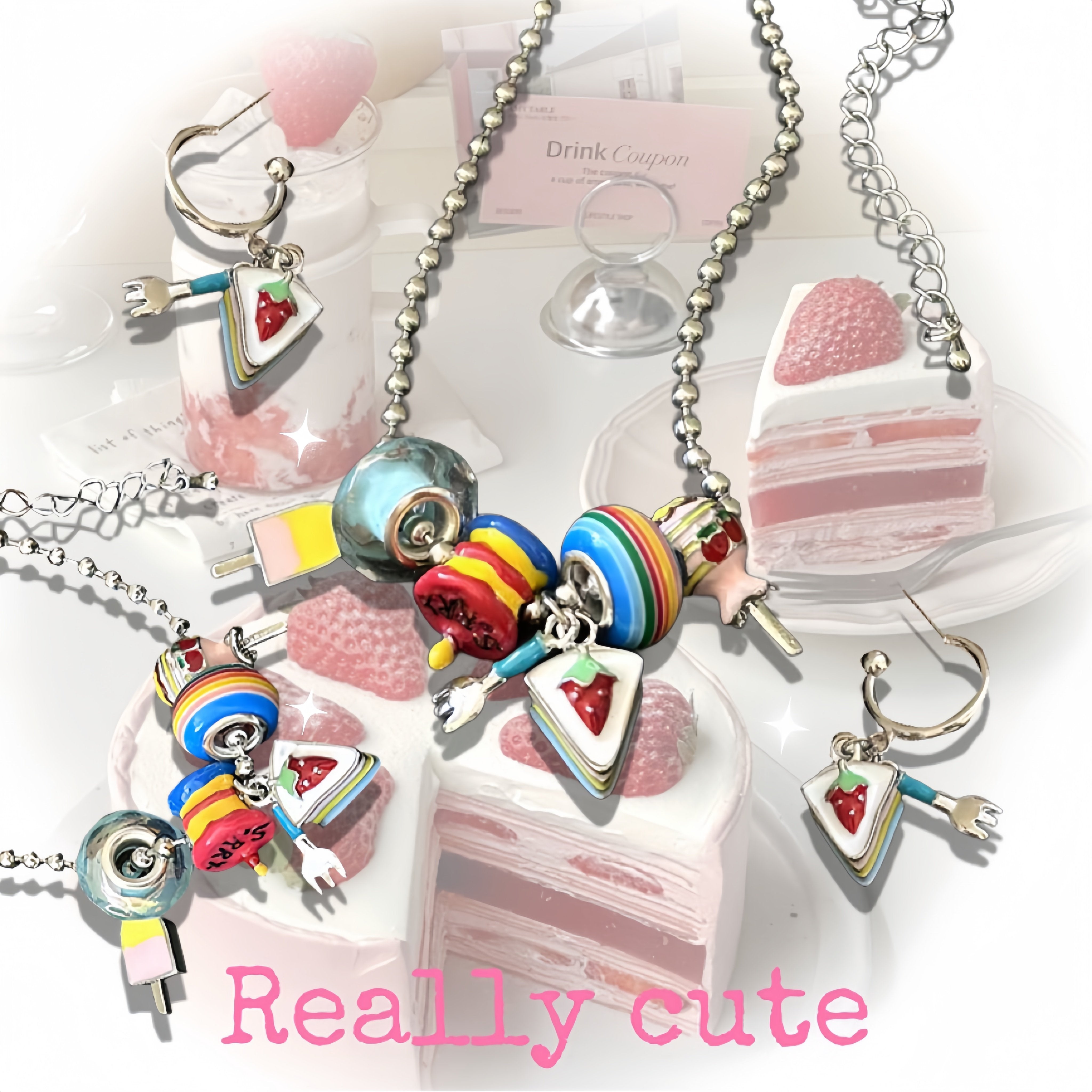 Strawberry Cake Necklace | Colorful Y2K Kawaii Harajuku Jewelry by Land Decora