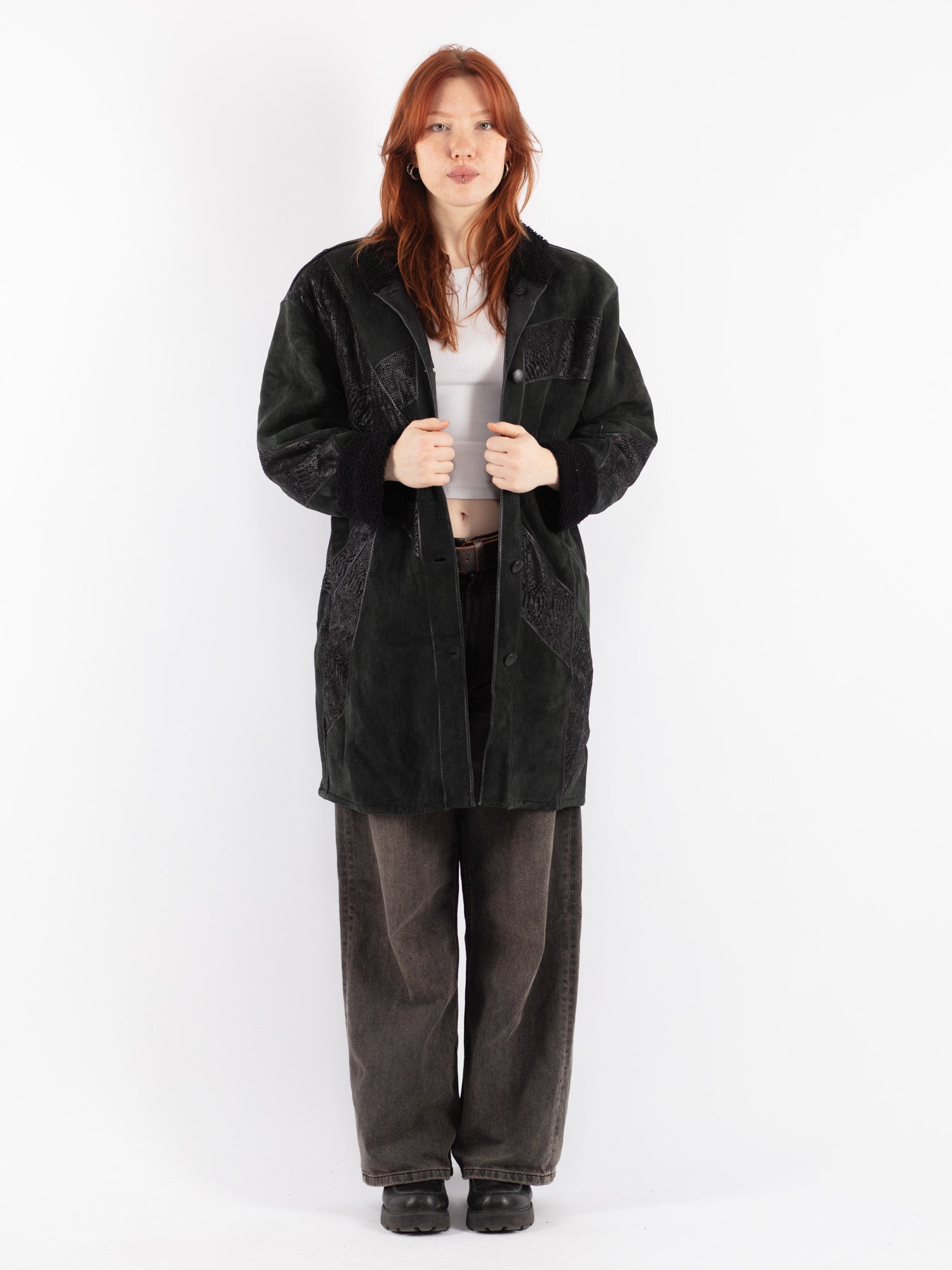 Vintage 80's Women Sheepskin Coat in Green by Northern Grip