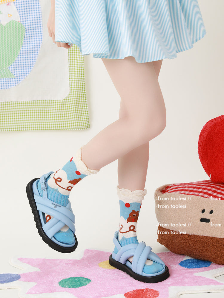 Kawaii Cartoon Ruffle Socks Cotton Soft Fit Bubble Cuffs - TaoLeSi by Land Decora