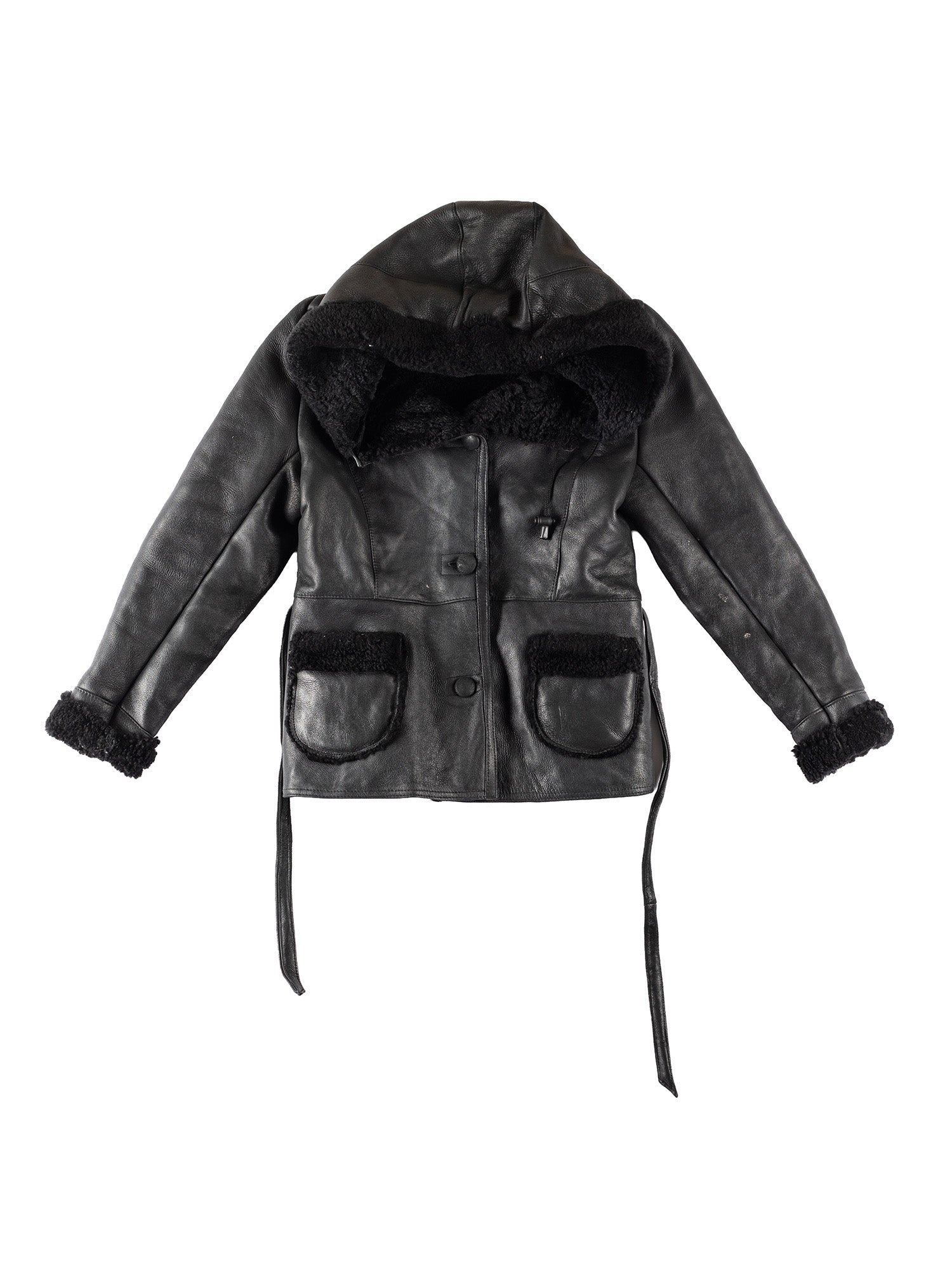 Vintage 80's Women Hooded Sheepskin Jacket in Black by Northern Grip