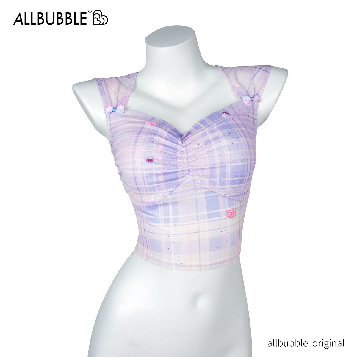 Y2K Shimmer Plaid Mesh Top - Allbubble by Land Decora
