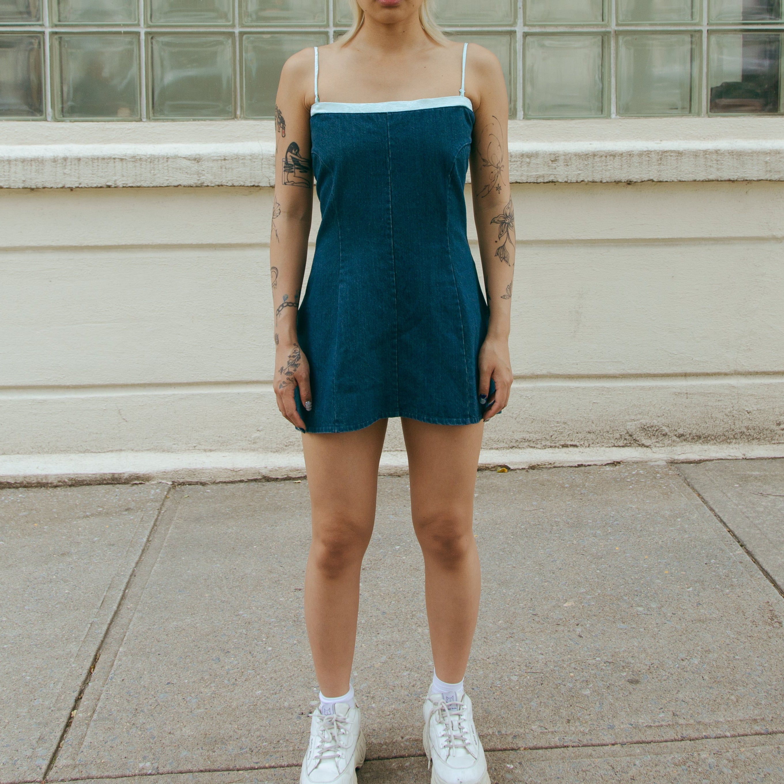 Pei Denim Detachable Strap Dress by DAWANG