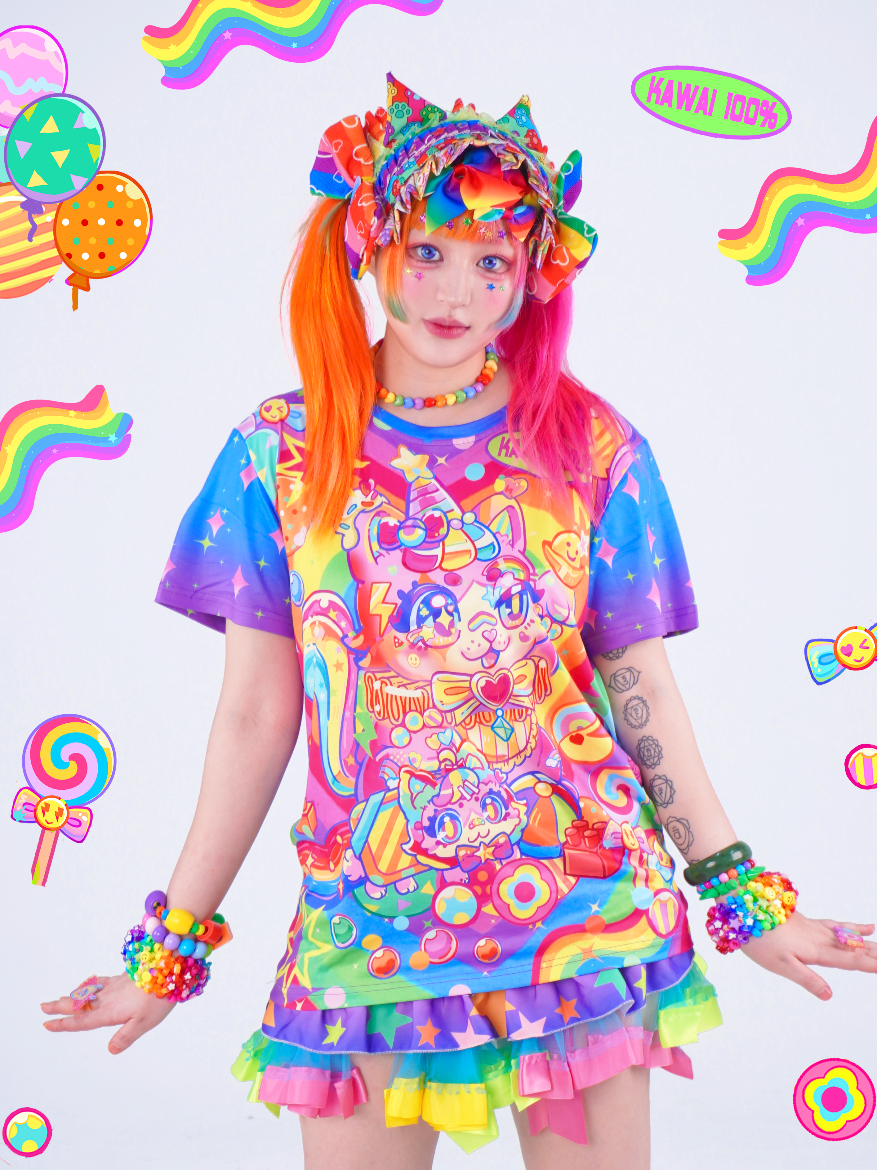 Decora Cat Print Tee - Dream Bubble by Land Decora