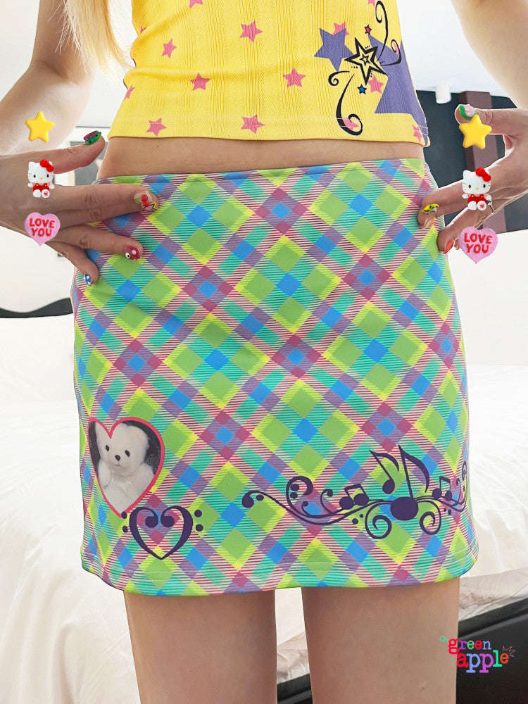 Y2K Green Plaid Mini Skirt - Oogreenapple by Land Decora