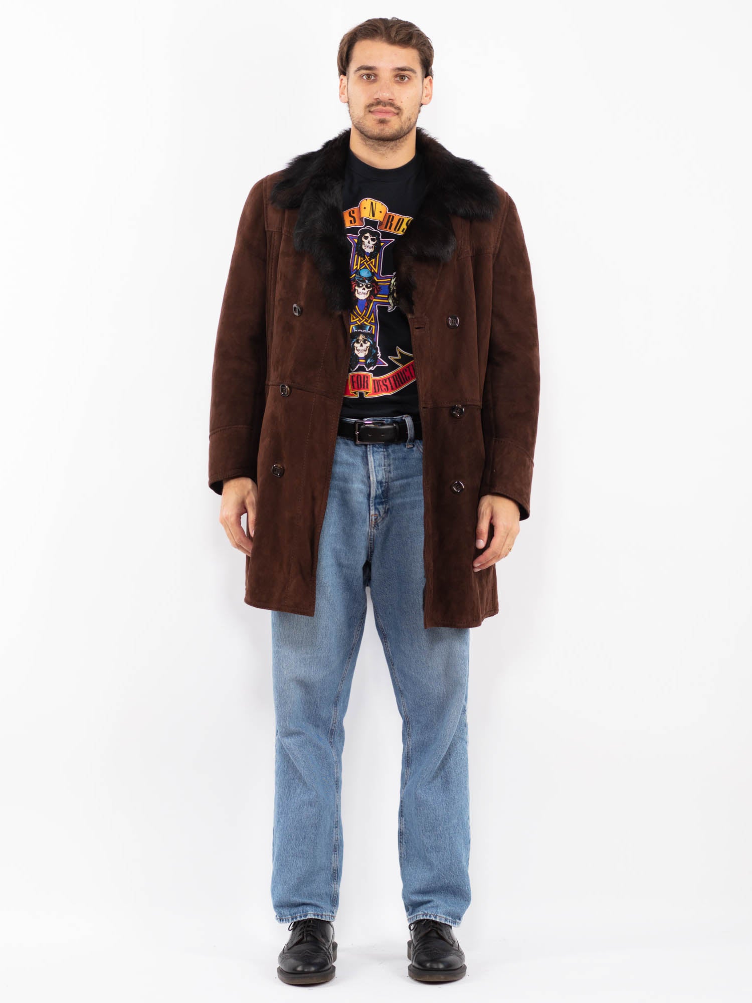 Vintage 70's Men Sheepskin Coat in Chocolate Brown by Northern Grip