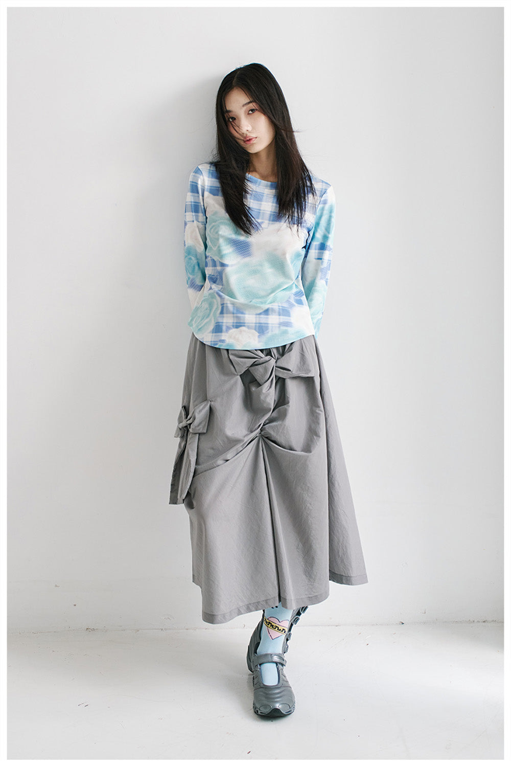 Harajuku Shirt Blue Shirt Flared Sleeve Shirt tntntutu by Land Decora