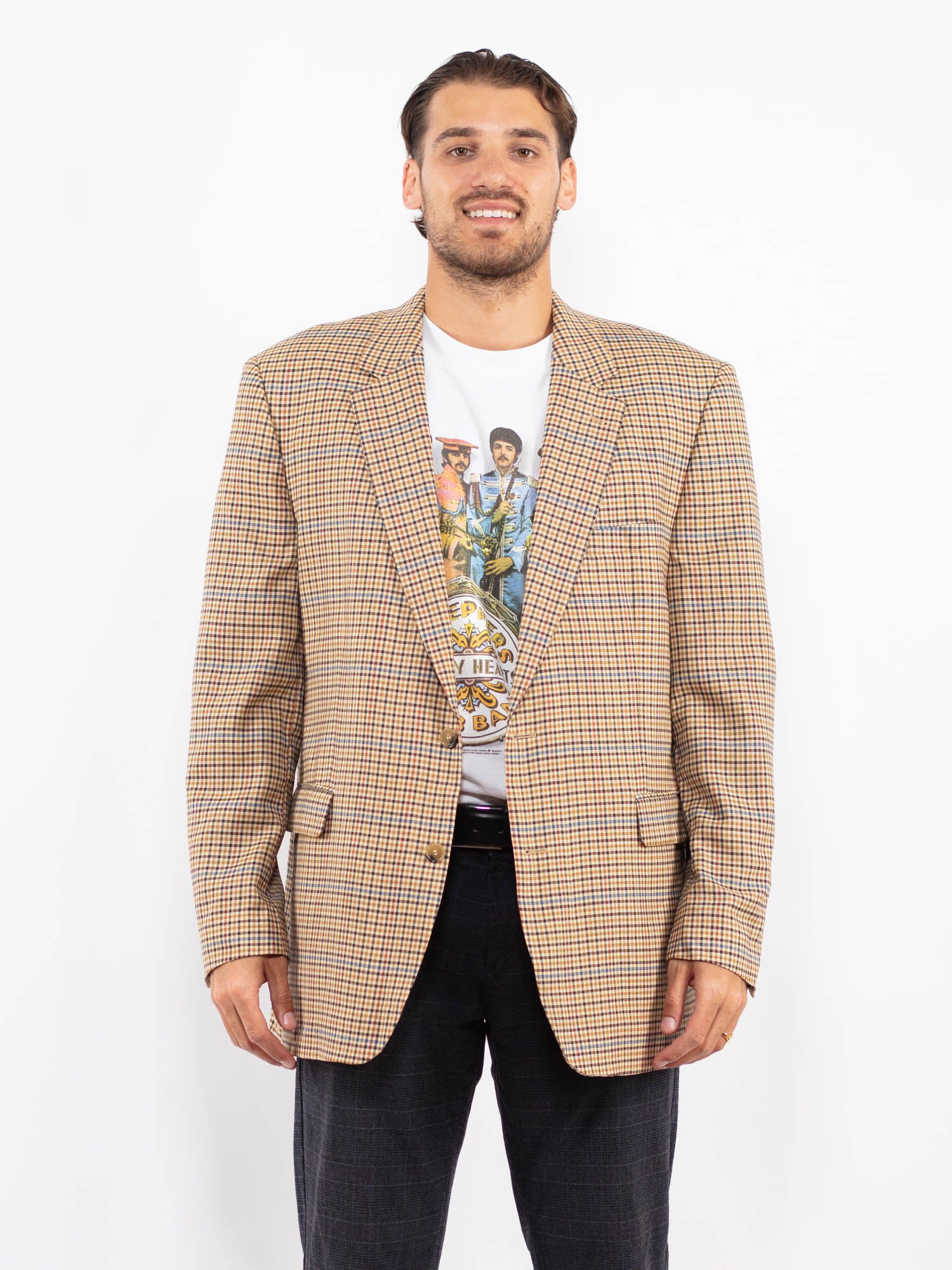 Vintage 00's Men Wool Blazer Jacket in Beige by Northern Grip