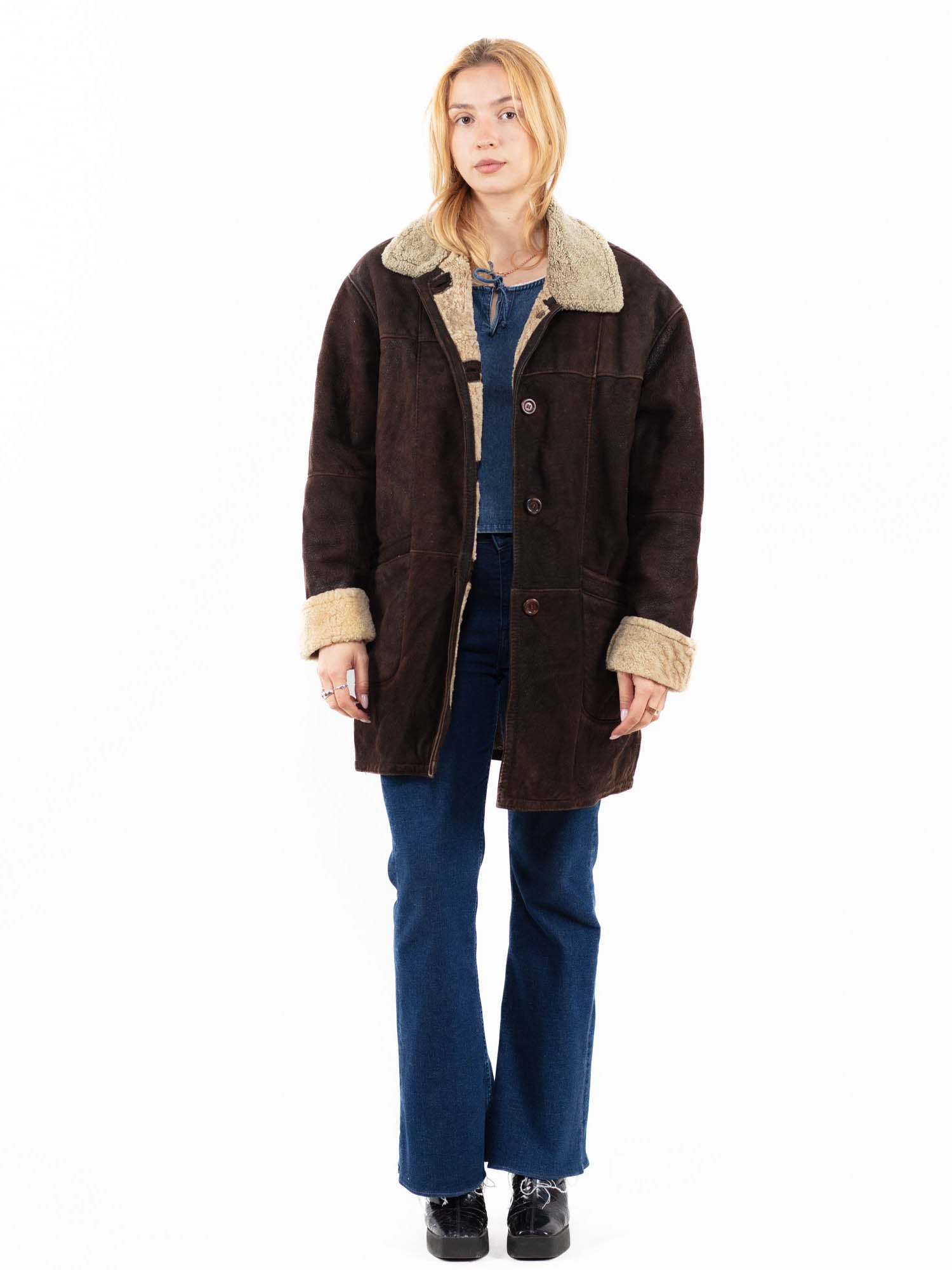Vintage 90's Women Sheepskin Coat in Brown by Northern Grip
