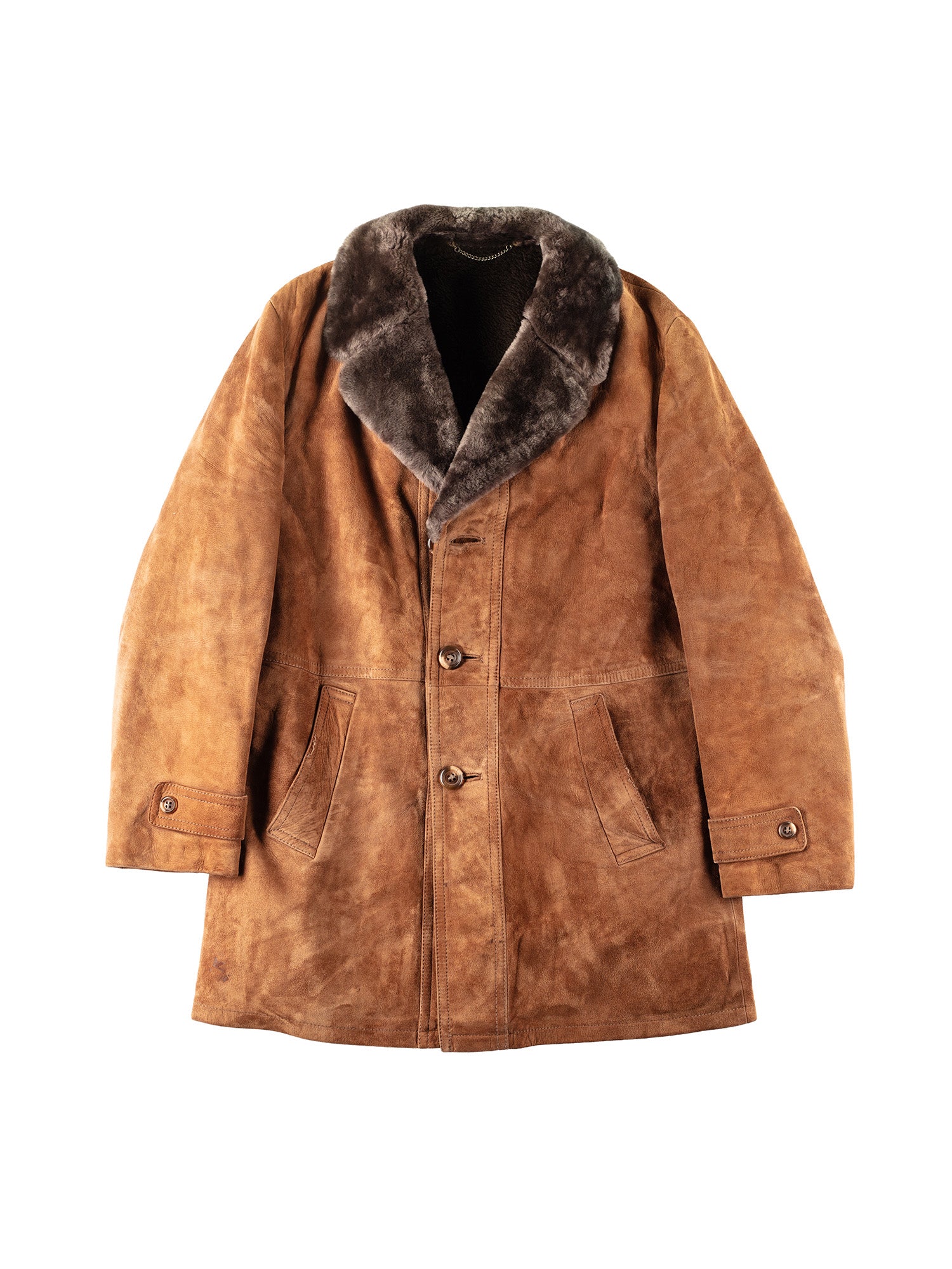 Vintage 70's Men Faux Sheepskin Coat in Brown by Northern Grip