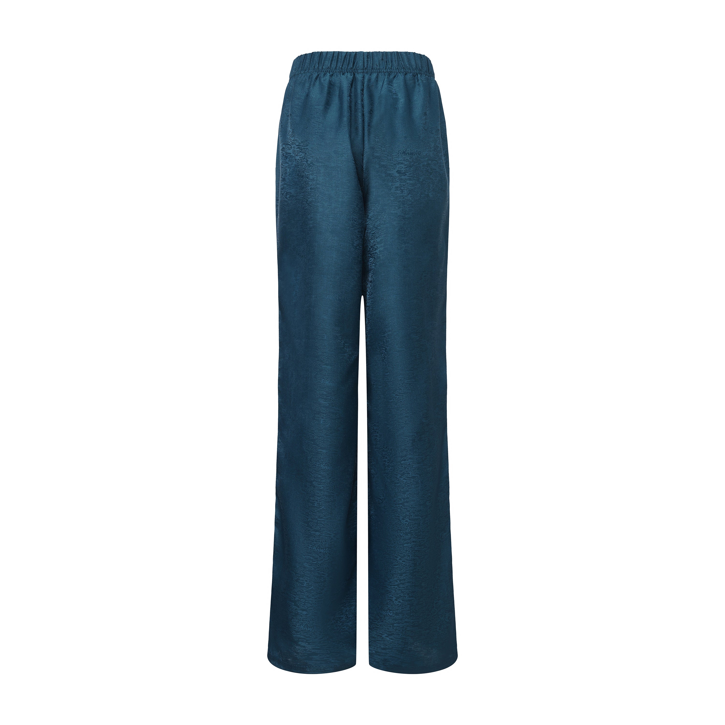 Fu Brocade Wide Leg Track Pants Forest Blue by DAWANG