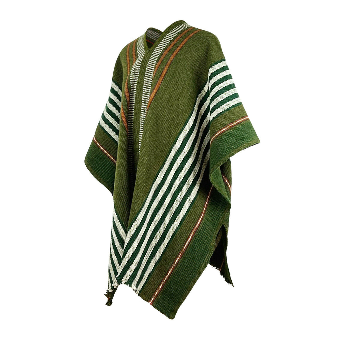 Llama Wool Unisex South American Handwoven Serape Poncho - olive green by ECUALAMA
