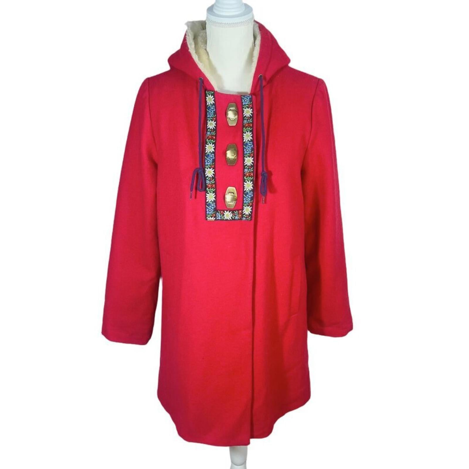 Anthropologie Kimchi & Blue Red Wool Fur Lined Floral Embroidered Jack by Hot Girl Secondhand