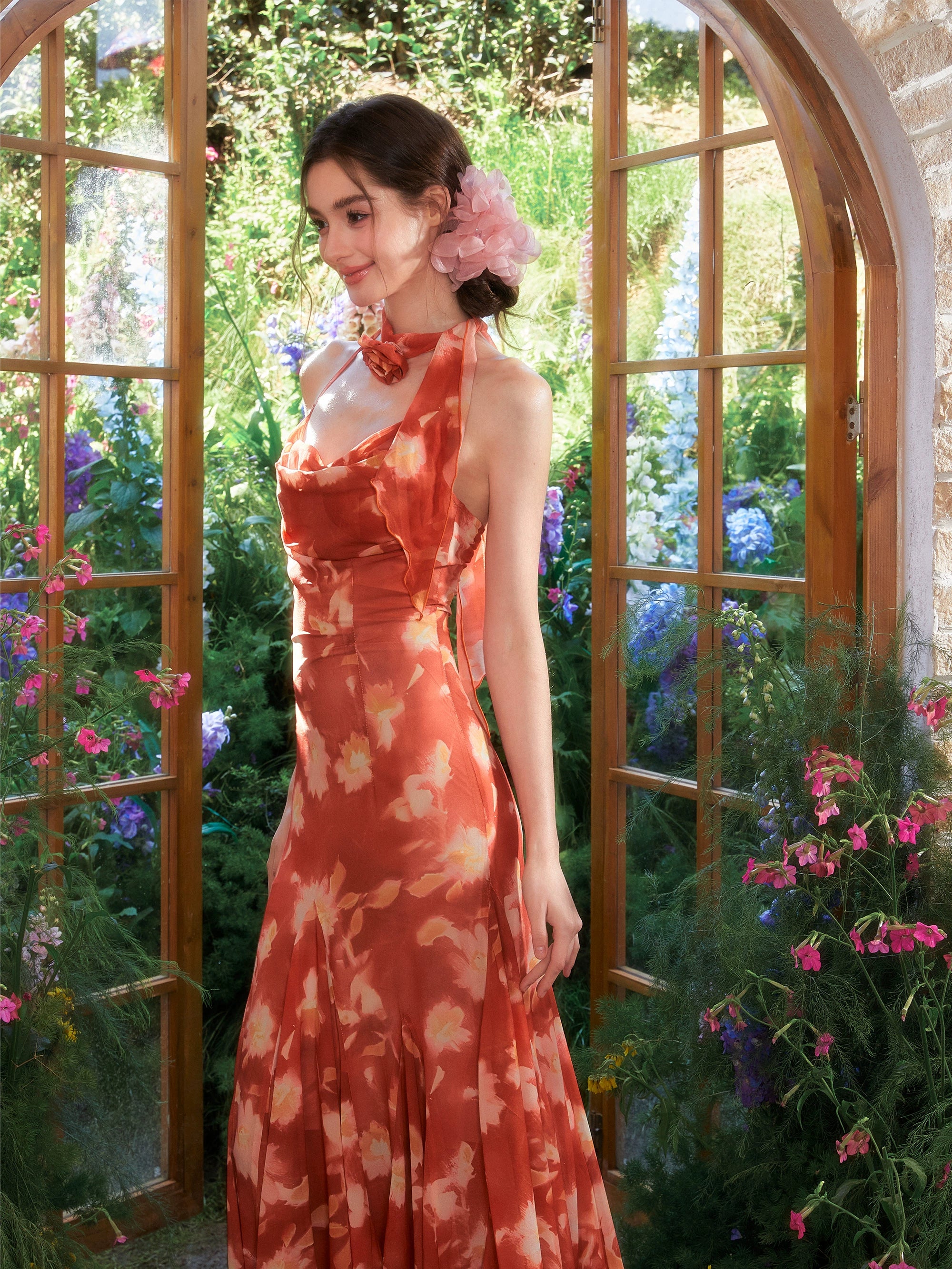 Affordable Girly Fashion - YZZI HE Sunset Orange Helter Dress for Girly Style by Land Decora