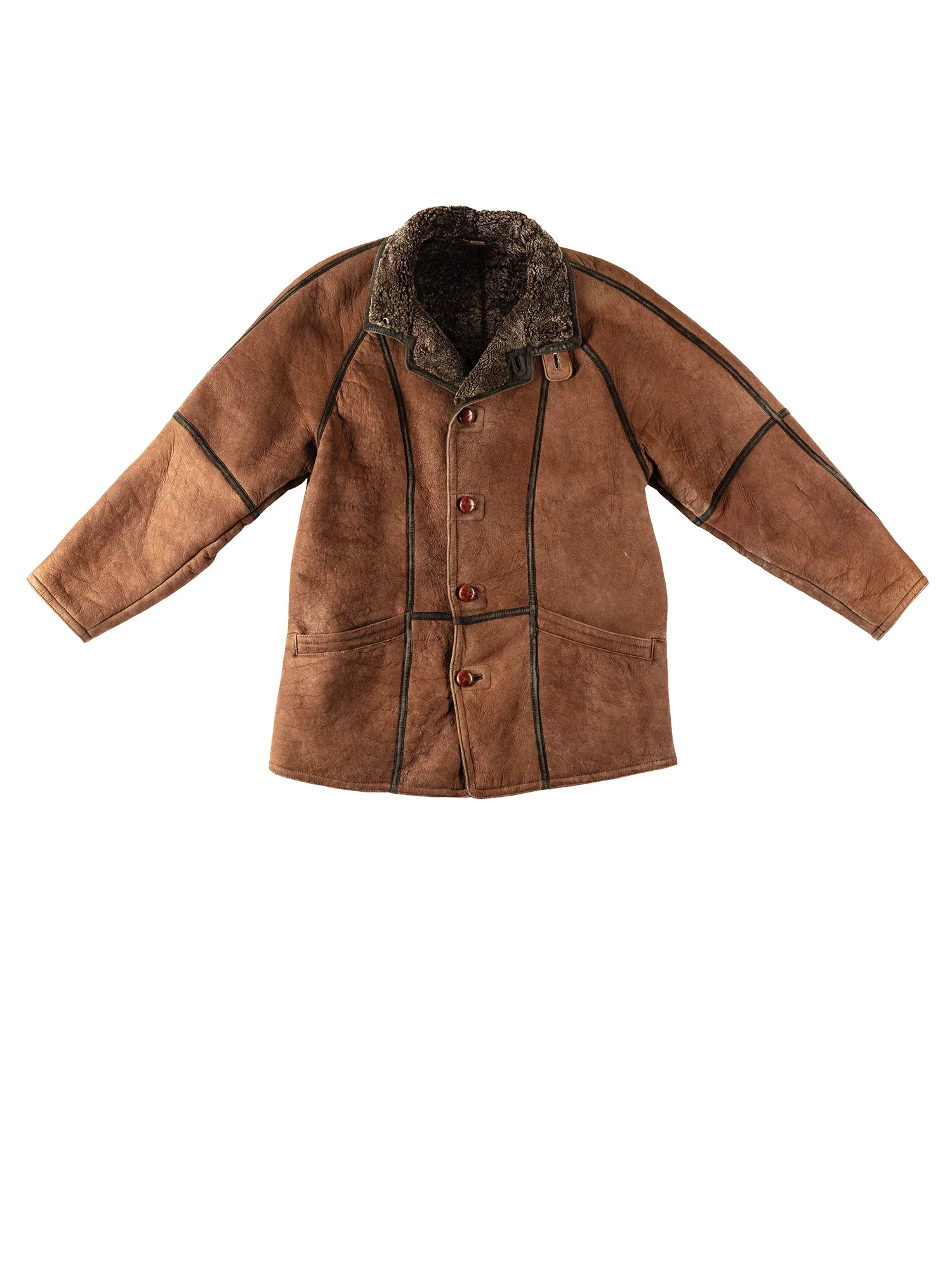 Vintage 80's Men Sheepskin Coat in Brown by Northern Grip