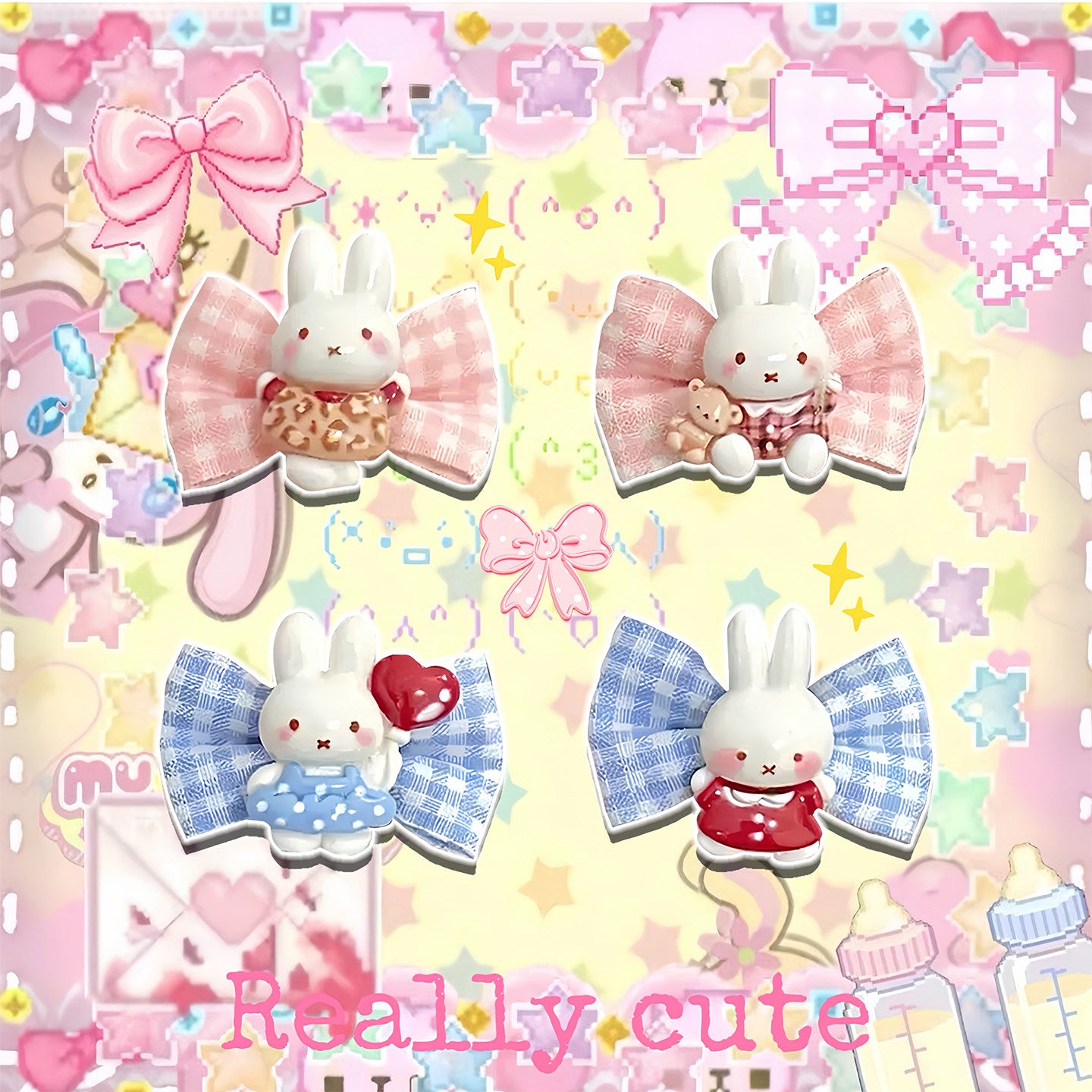 Miffy Plaid Bow Hair Clip Kawaii Bunny Accessory by Land Decora