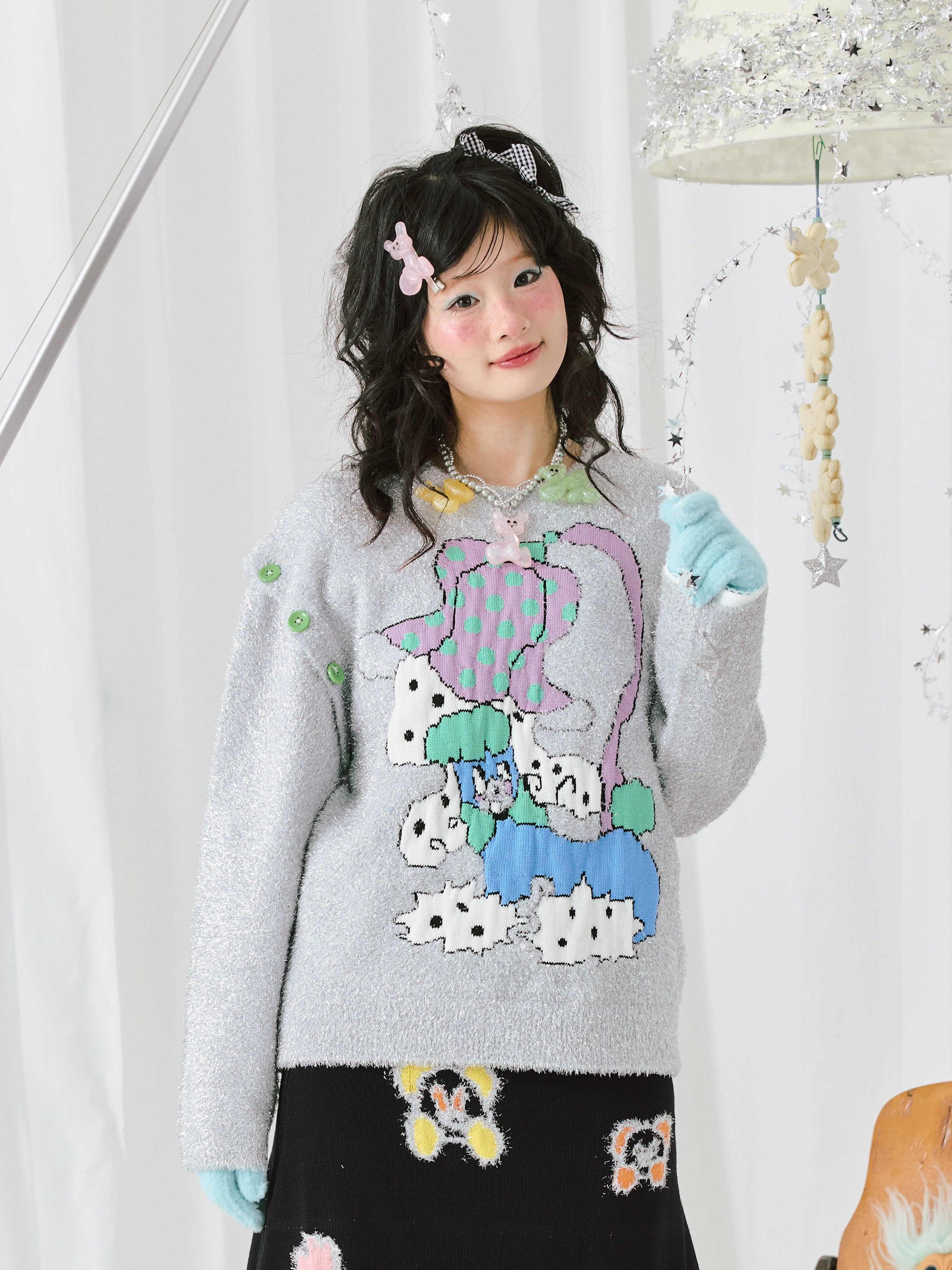Harajuku Sweater Six-Color Jacquard Long Sleeve Detachable Sleeve Two-Way Silver Sweater Knit Top - HELPHELP by Land Decora