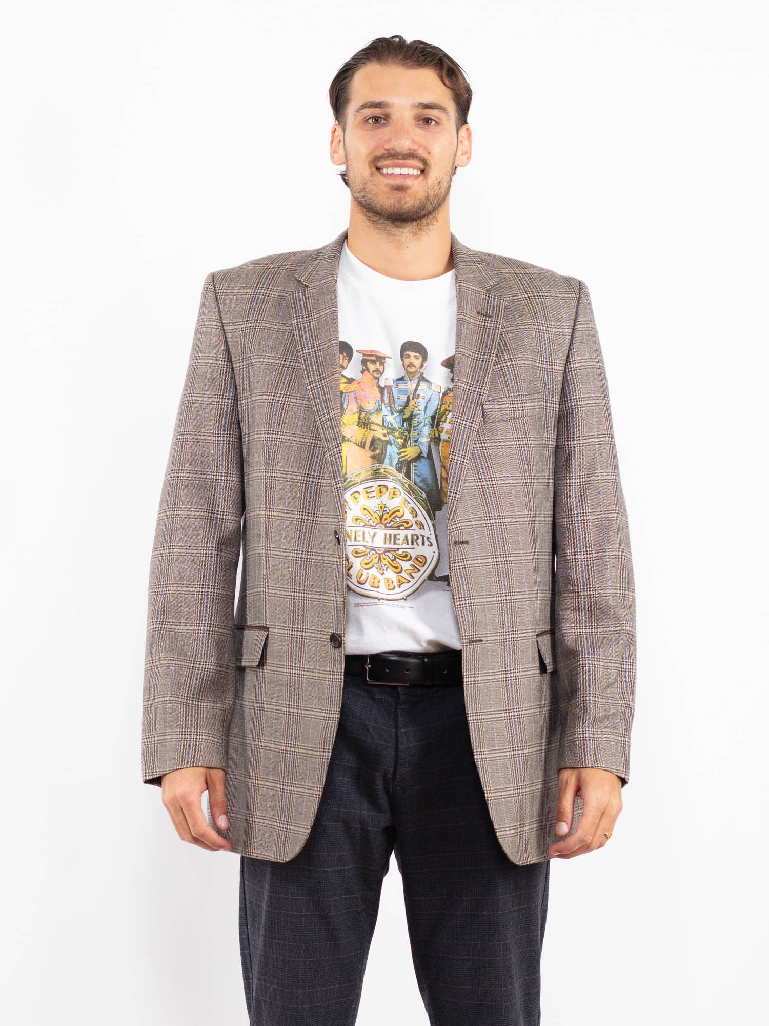 Vintage 90's Men Wool Blazer Jacket in Light Brown by Northern Grip