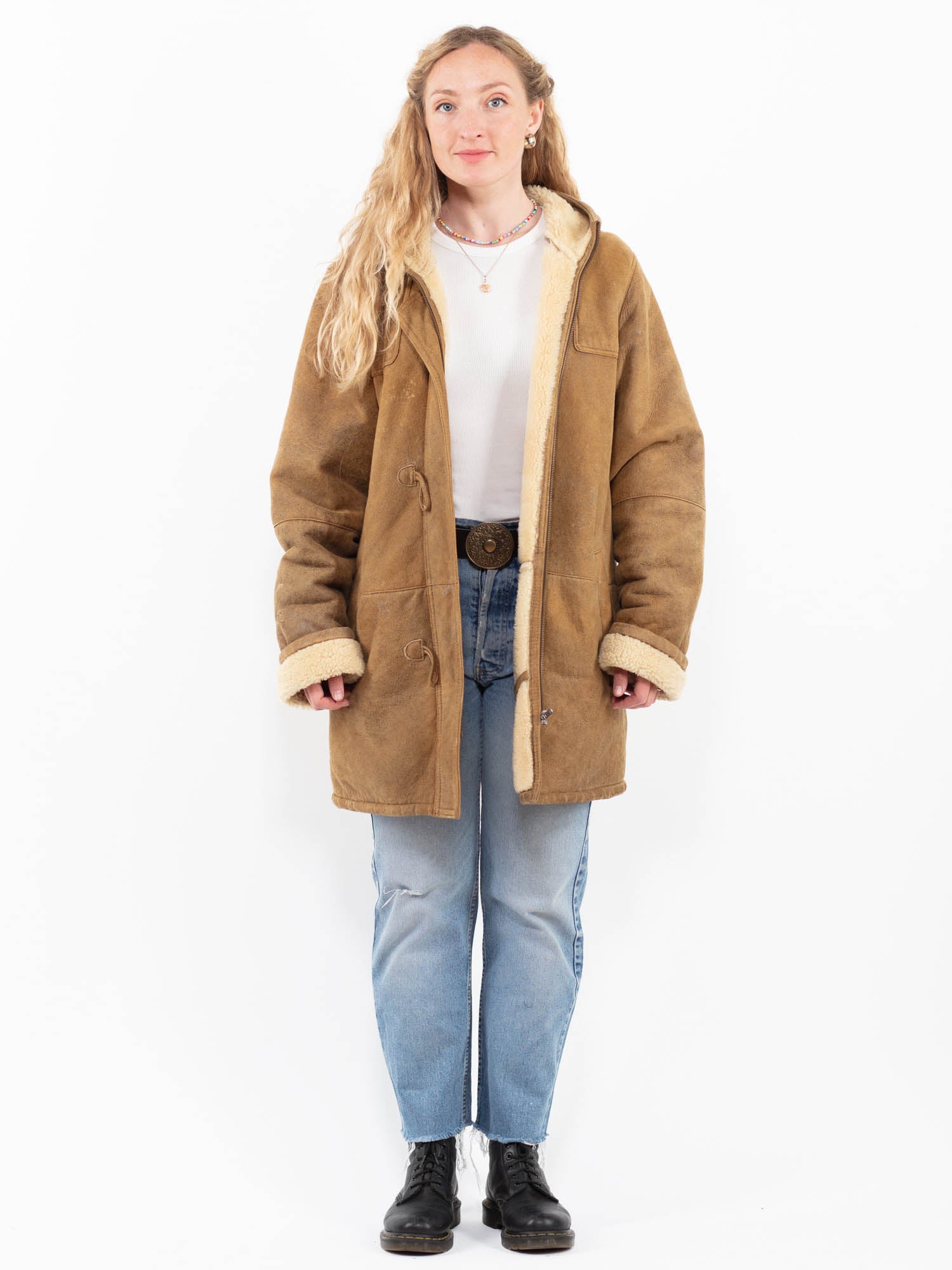 Vintage 90's Women Sheepskin Coat in Beige by Northern Grip