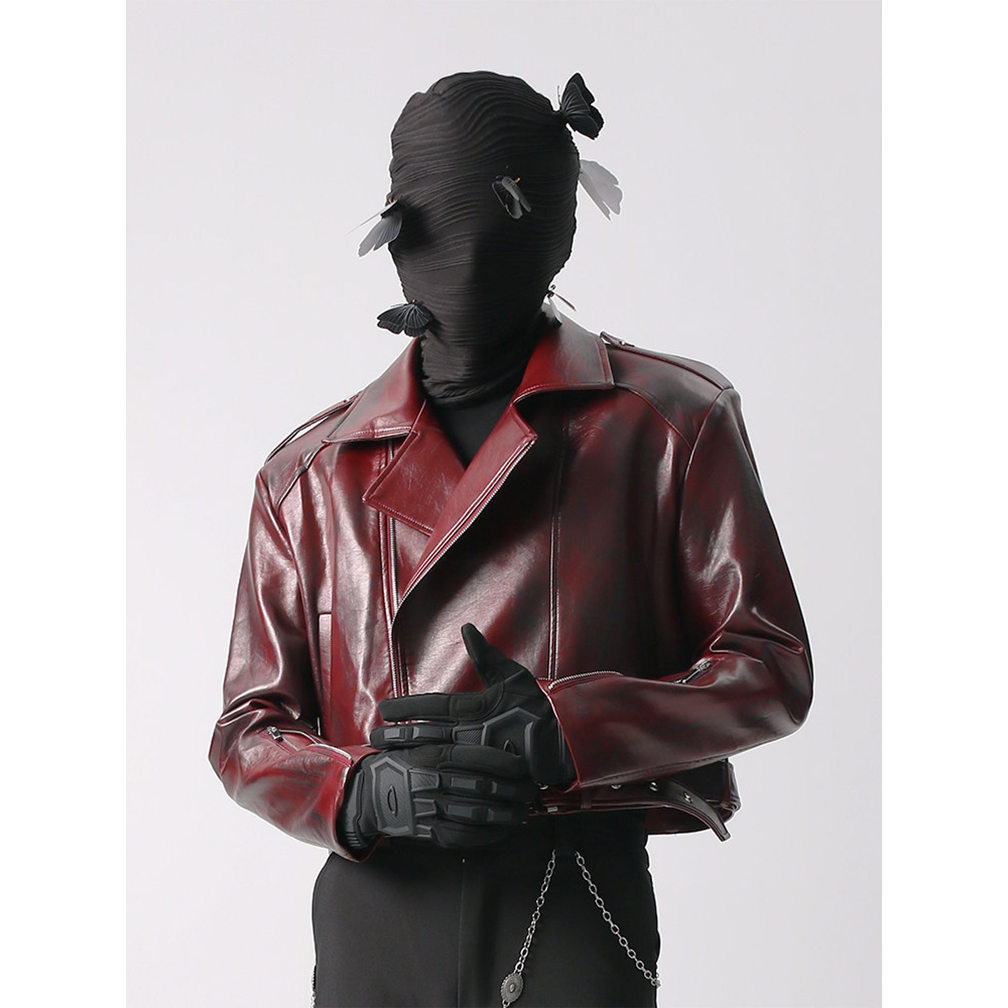 Red-X Dopamine Cropped Vintage Biker Jacket by OFFCULTURE