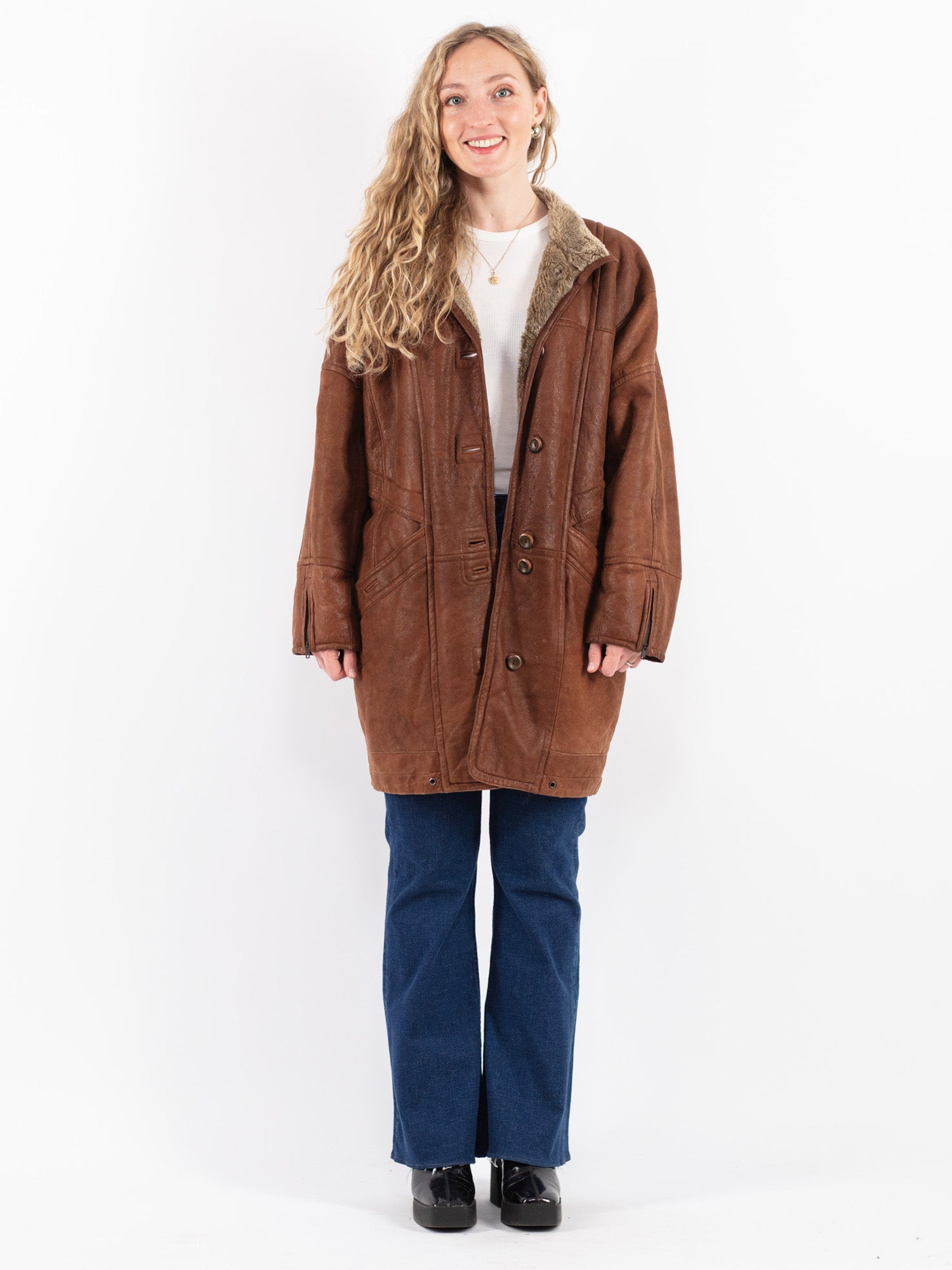 Vintage 90's Women Sheepskin Coat in Brown by Northern Grip