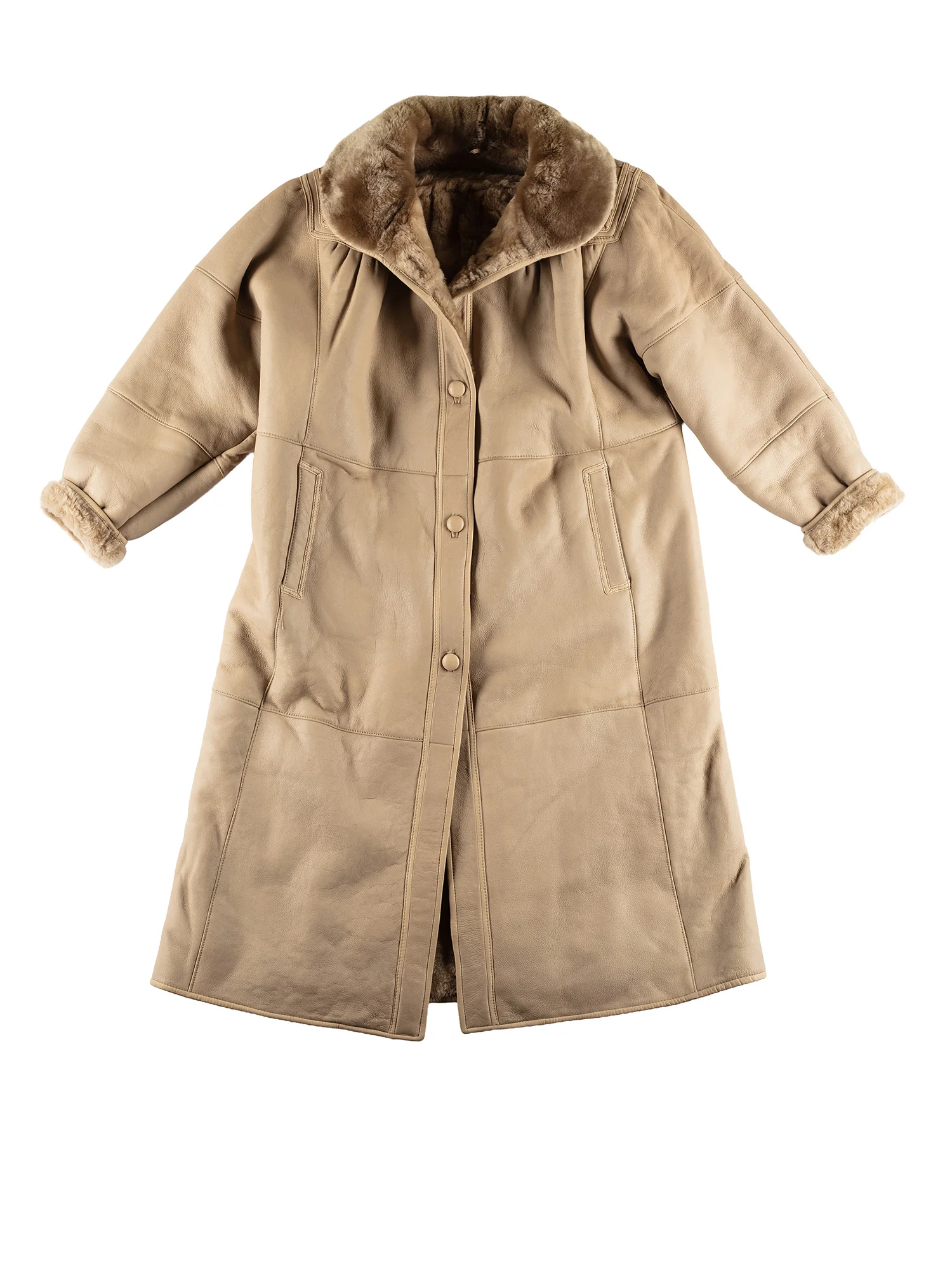 Vintage 70's Women Sheepskin Maxi Coat in Beige by Northern Grip