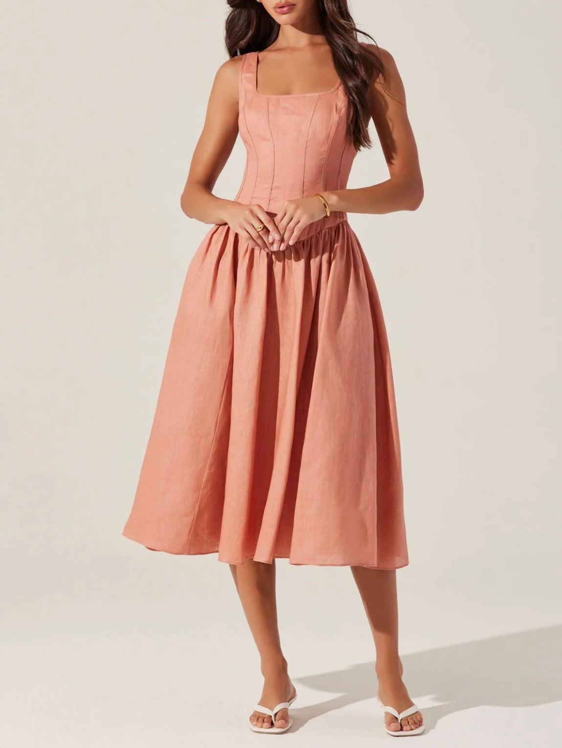 Thierry Linen Midi Dress - Dusty Rose by Sierra Deene