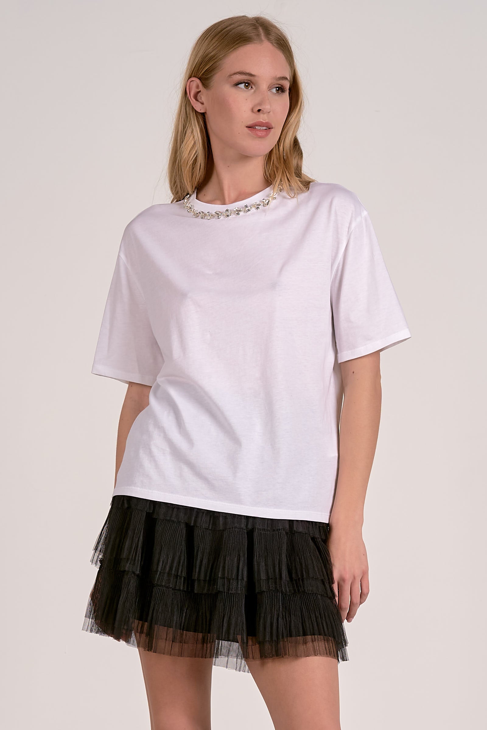 Elan Embellished Neck Tee by Sierra Deene