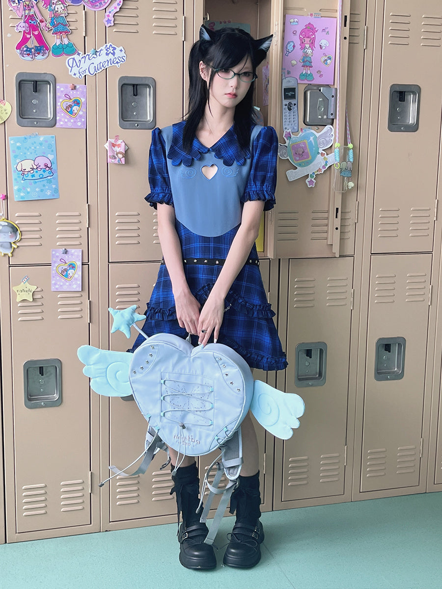 Hashtag DDD - Y2K Blue Plaid Dress by Land Decora
