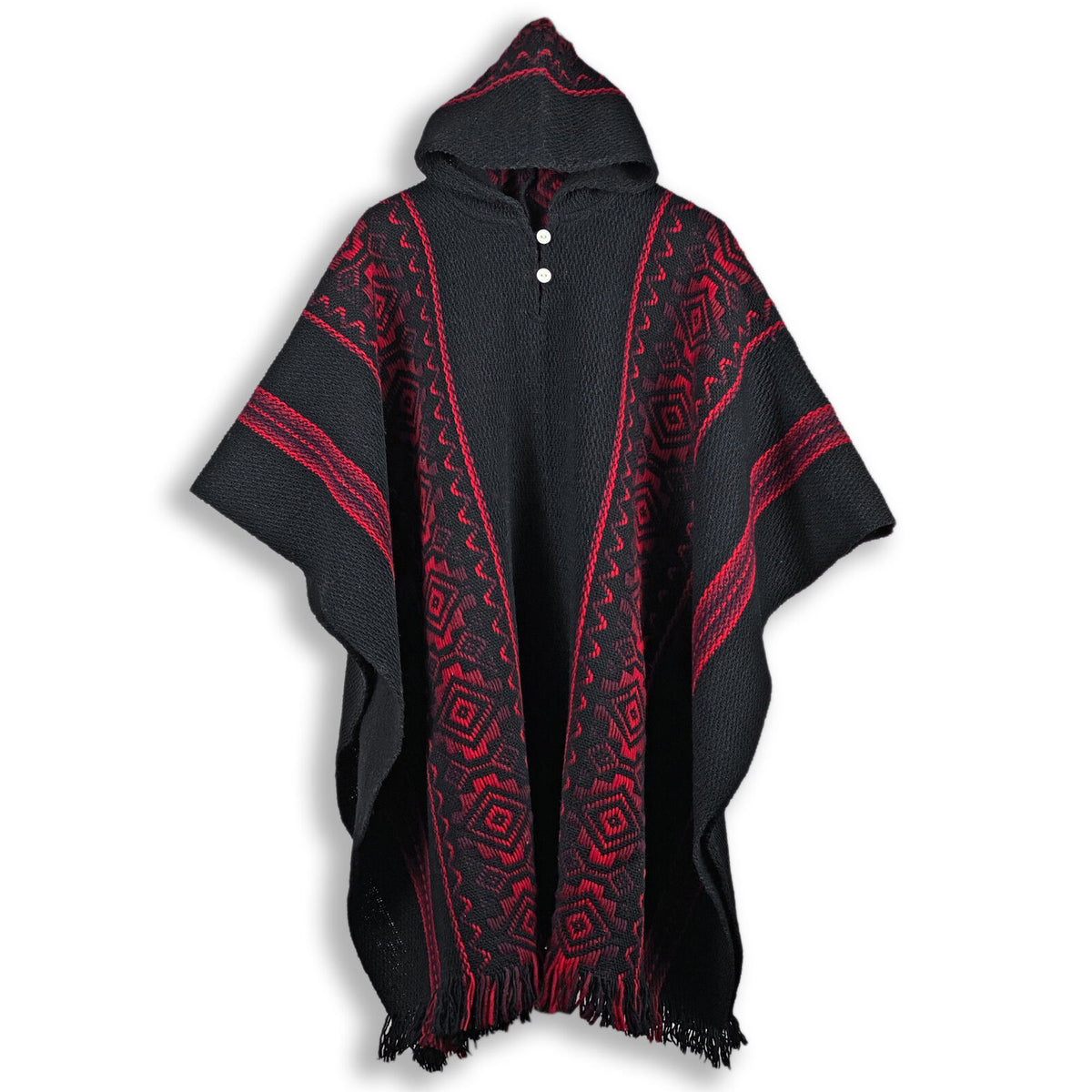 Llama Wool Unisex South American Handwoven Hooded Poncho - solid black by ECUALAMA