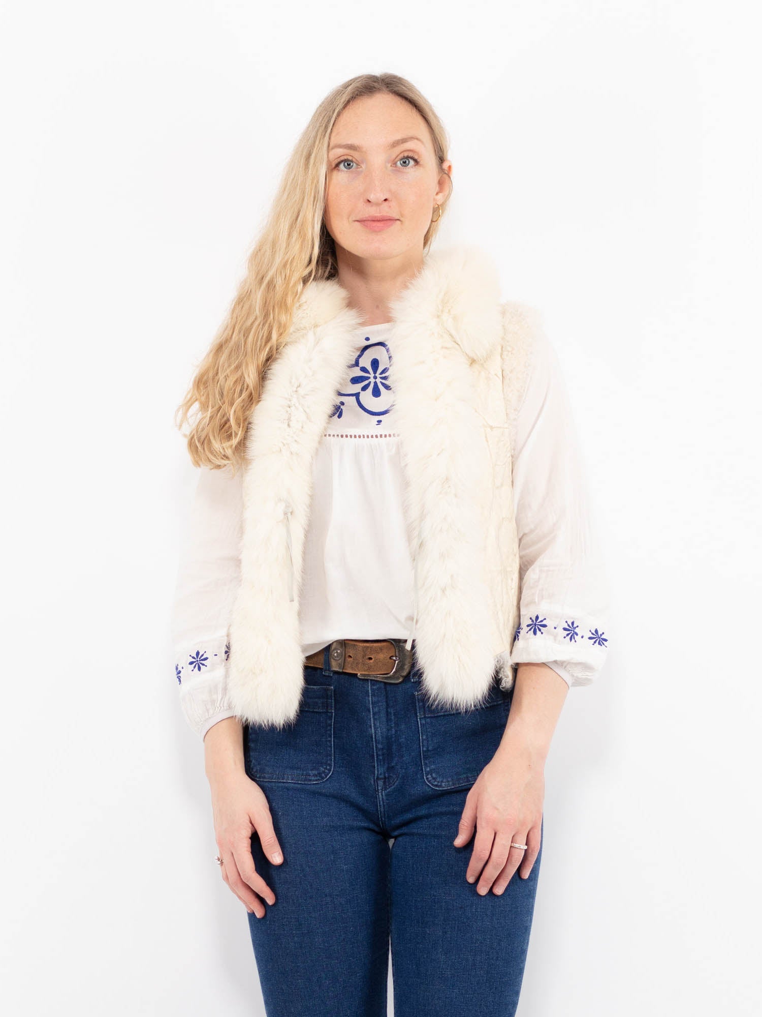 Vintage 90's Women Sheepskin Vest in White by Northern Grip