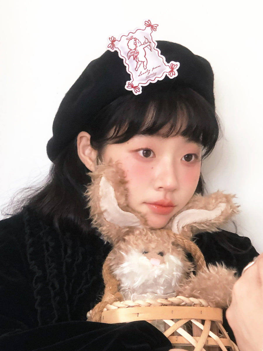 Harajuku Angel Wool Beret Black White Gray – Daytoday Everyday Institute by Land Decora