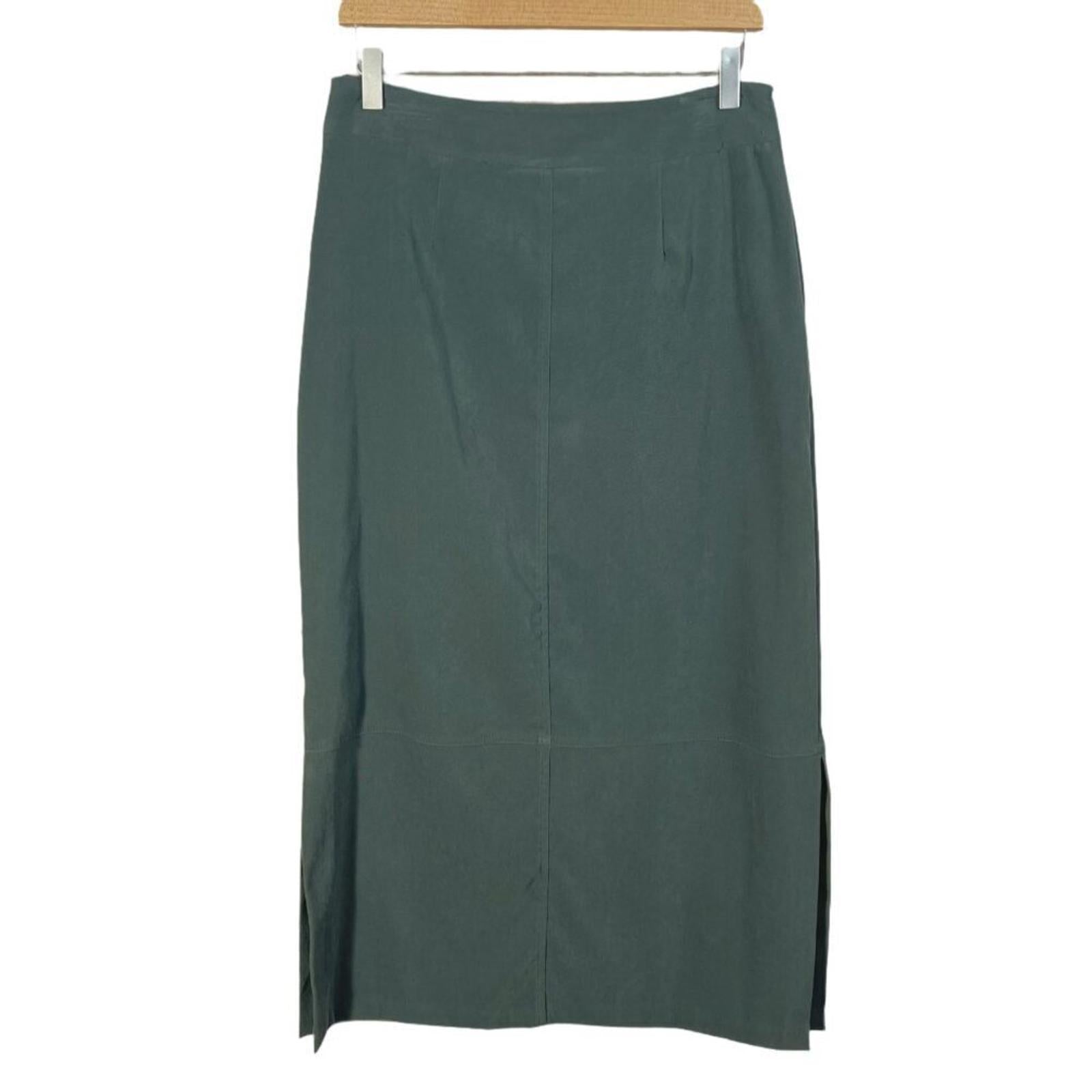 Vintage Jaclyn Smith Dark Olive Green Faux Suede Texture Midi Skirt Si by Hot Girl Secondhand
