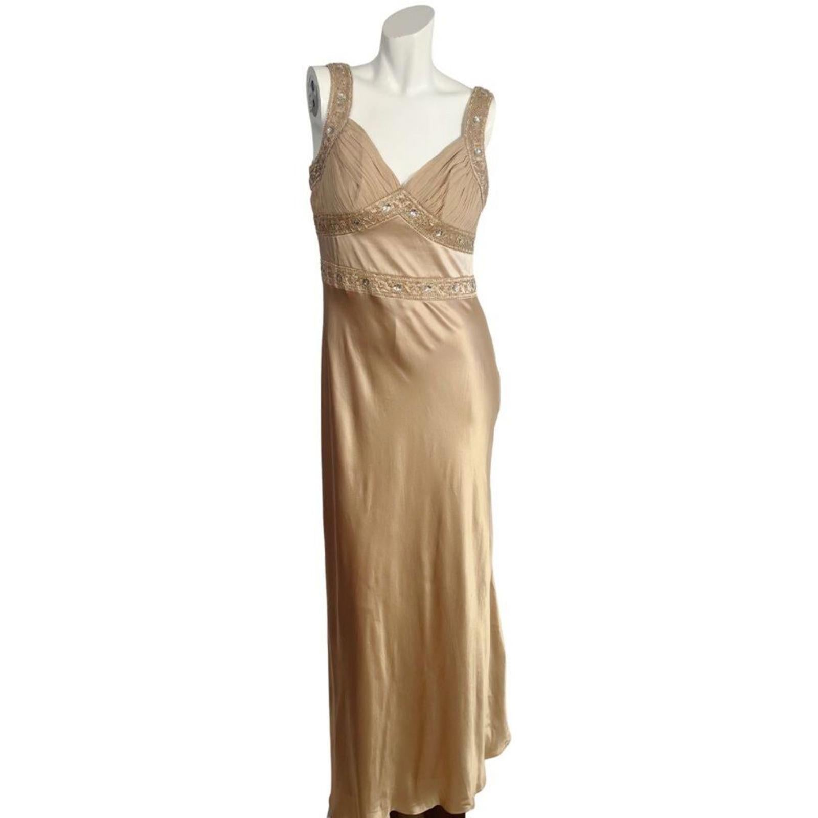 y2k Vintage Silk Dusk Collection Champagne Gold Hand Beaded Evening Go by Hot Girl Secondhand