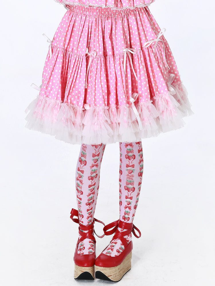 Retro Pink Polka Dot Skirt - Showa Vintage Kawaii Puff - SOS MEME CLUB by Land Decora