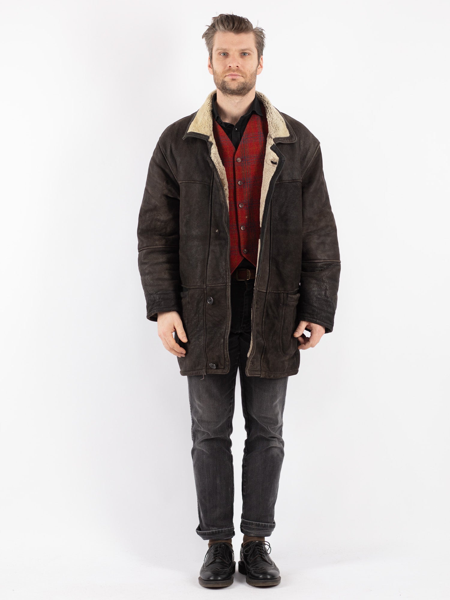 Vintage 90's Men Sheepskin Coat in Brown by Northern Grip
