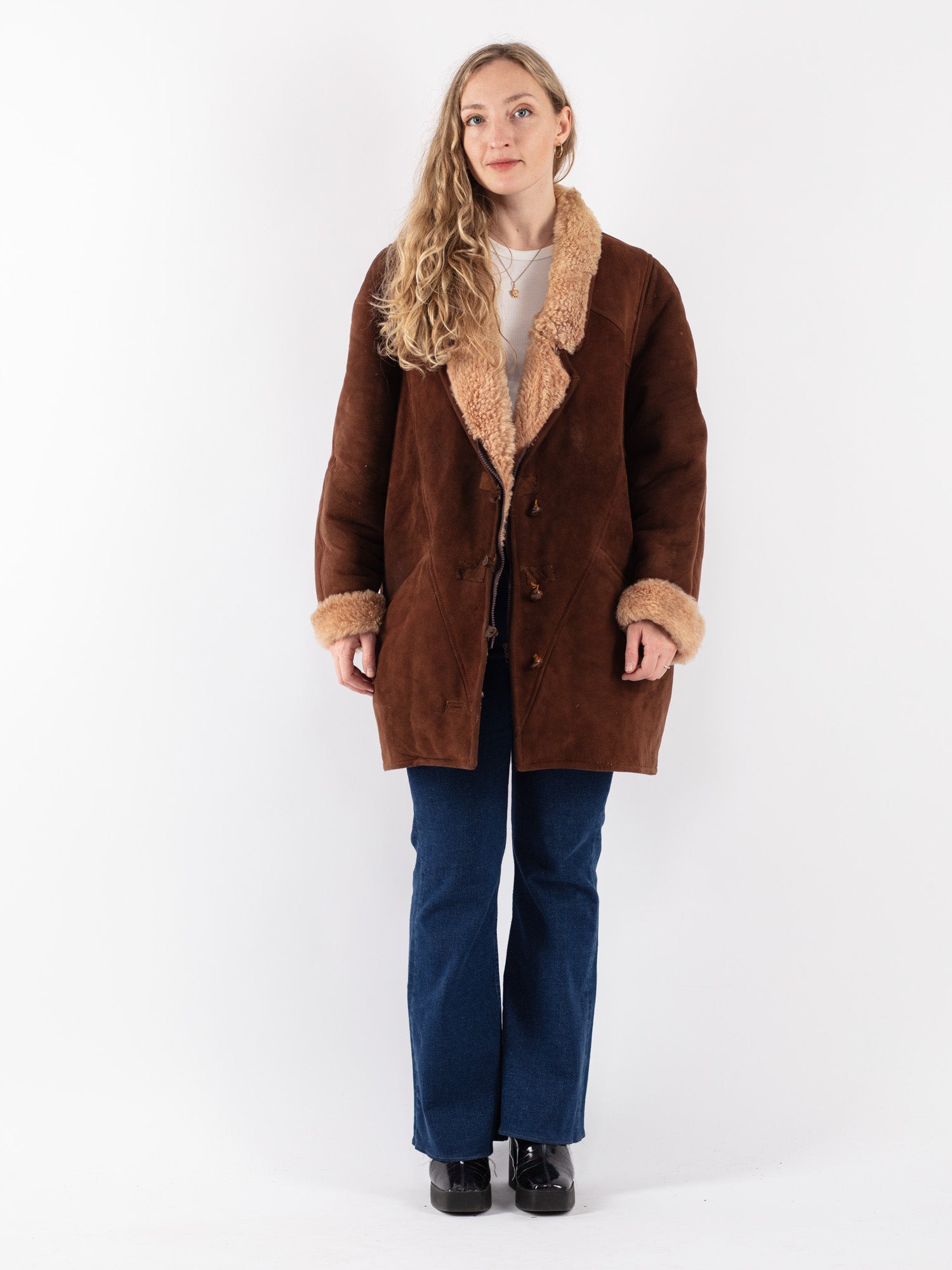 Vintage 80's Women Sheepskin Coat in Brown by Northern Grip