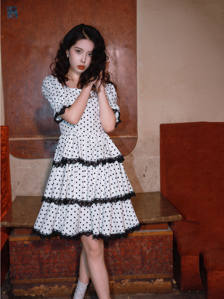 White Black Polka Dot Dress – Nanjun Vintage by Land Decora