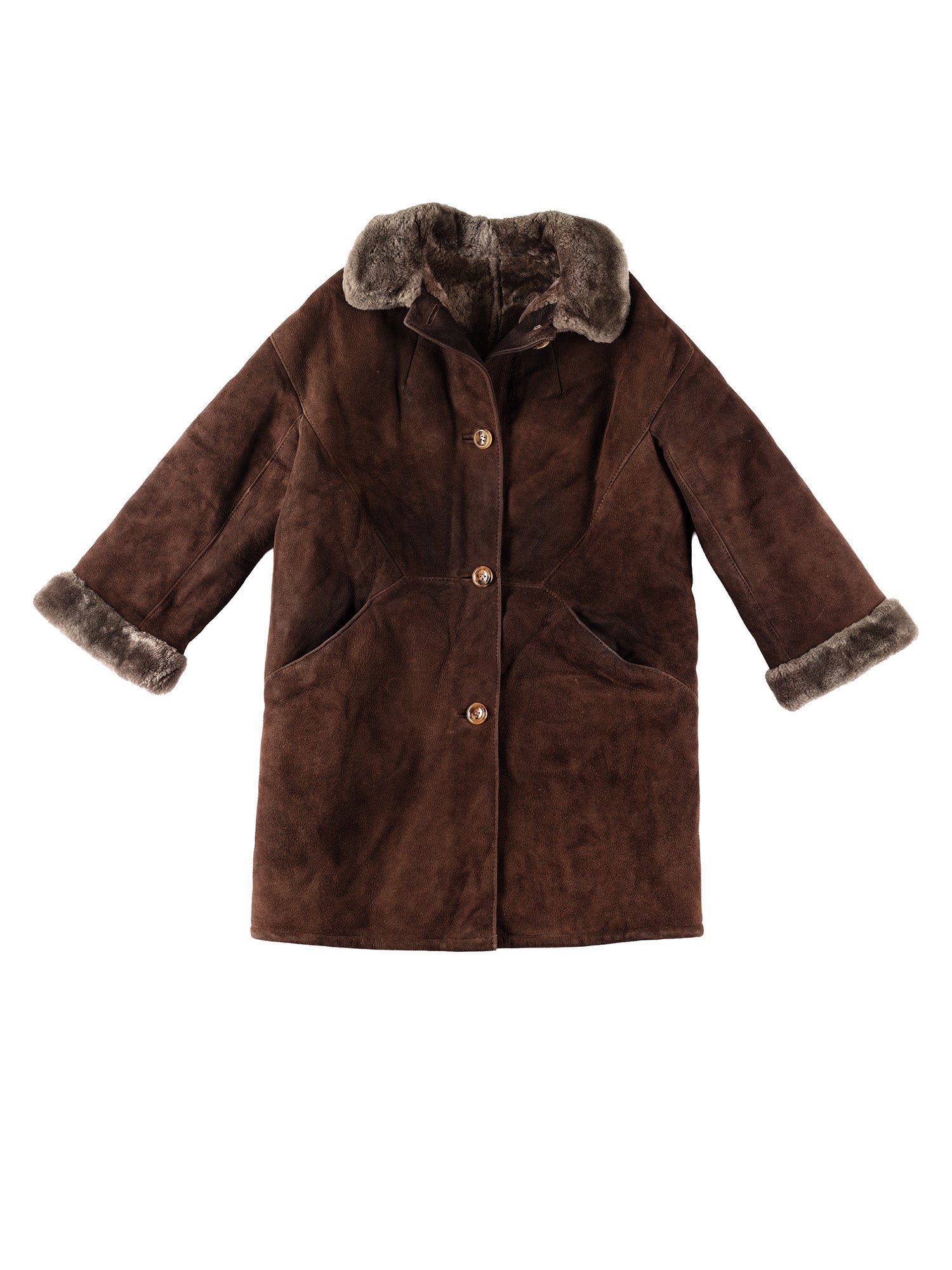Vintage 80's Women Sheepskin Coat in Brown by Northern Grip