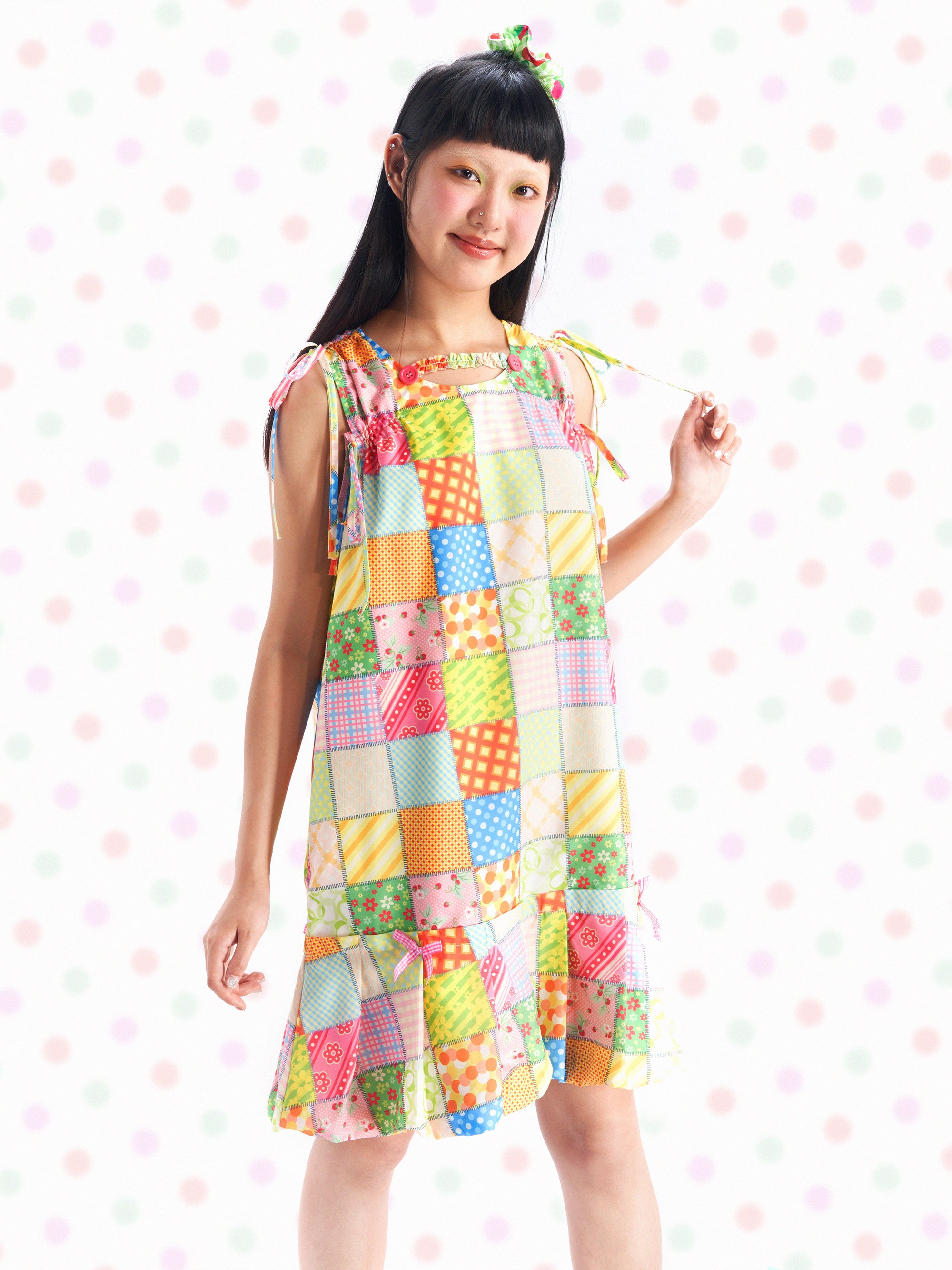 FRUITS Patchwork Dress | Puff Sleeve Dress by Land Decora